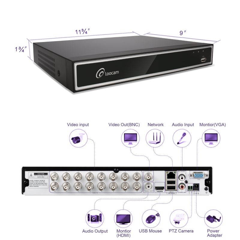 Loocam 16CH 720p Hybrid 4-in-1 DVR(Analog/AHD/TVI/CVI),H.264 CCTV Surveillance Security DVR Recorder with 1TB HDD,QR Code Scan Quick Access,Smartphone& PC Easy Remote Access