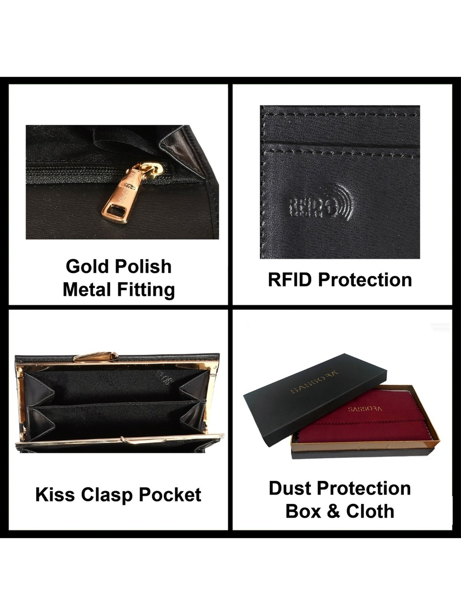 SASSORA IRIS Black Leather Wallet