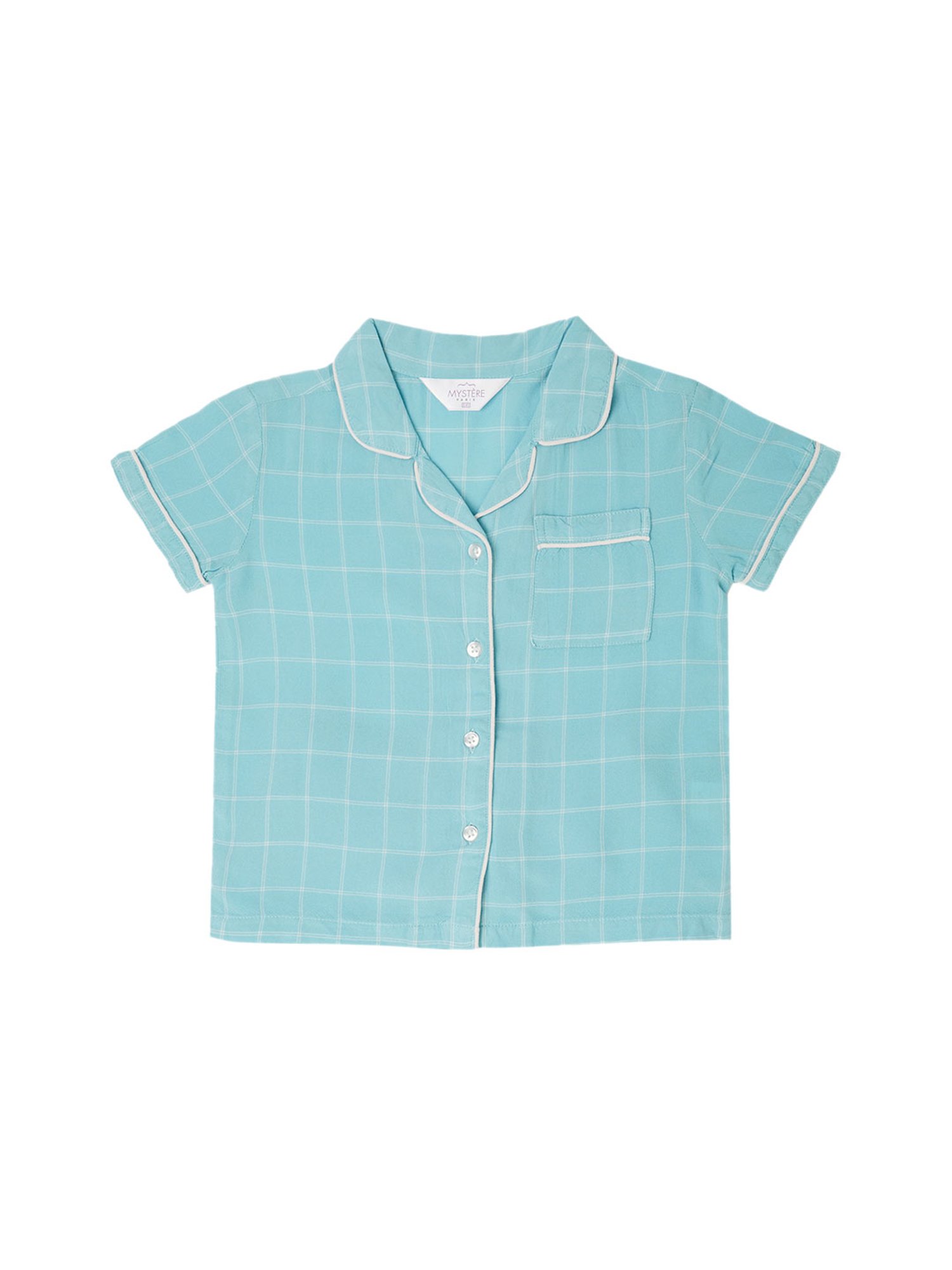 Mystere Paris Girls Blue Checks Shirt with Shorts