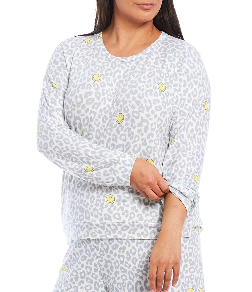 PJ Salvage Plus Smiley Faces & Animal Print Peachy Jersey Knit Sleep Top