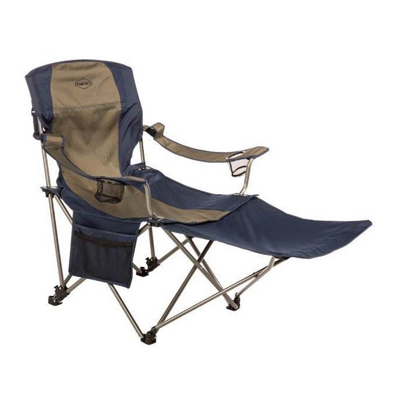 Kamp-Rite Outdoor Folding Tailgating Camping Lounge Chair with 2 Cupholders and Detachable Footrest, Tan/Blue (2 Pack)