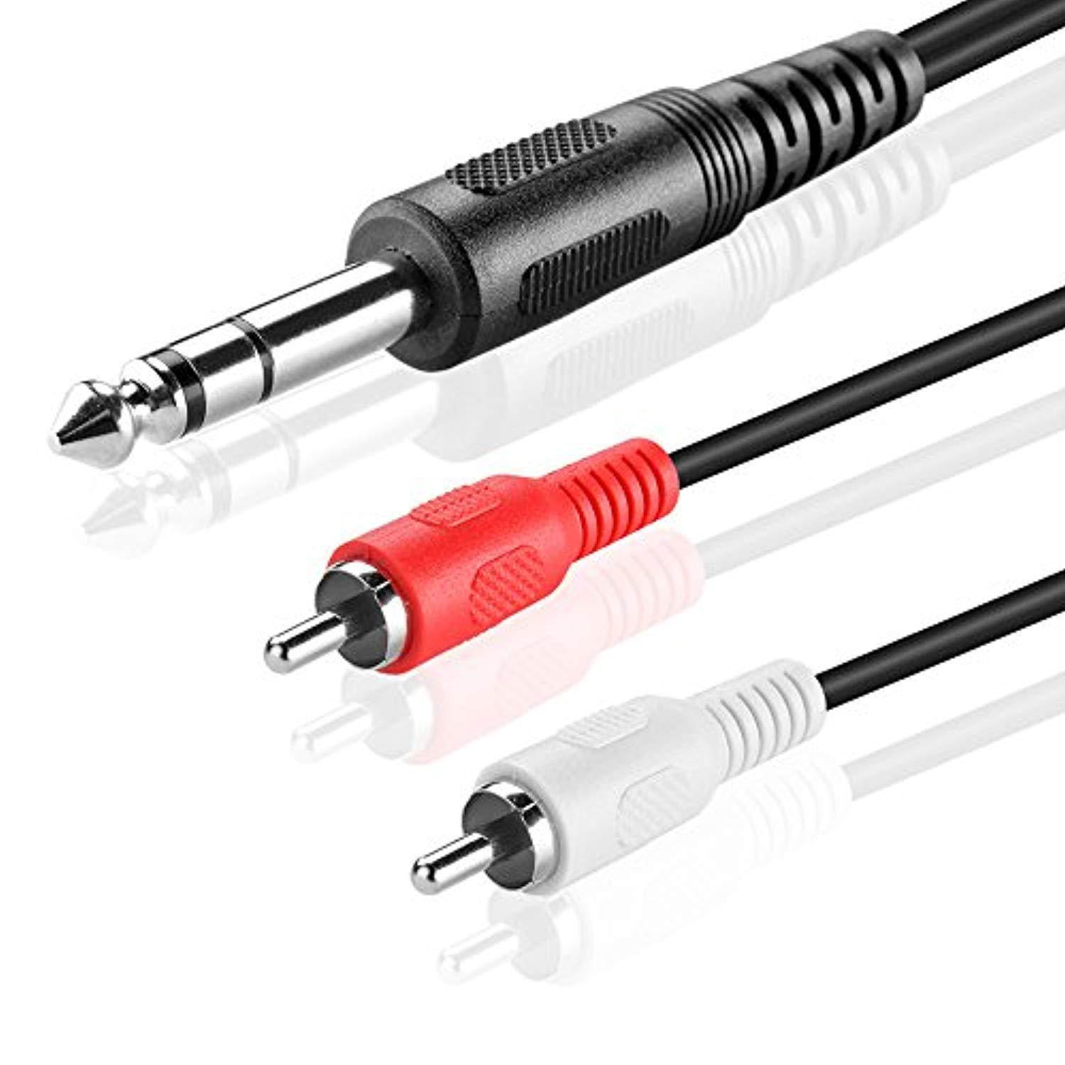 tnp premium 1/4 inch trs to dual rca audio cable  male 6.35mm 1/4" trs to 2rca connector wire cord plug jack 15 feet