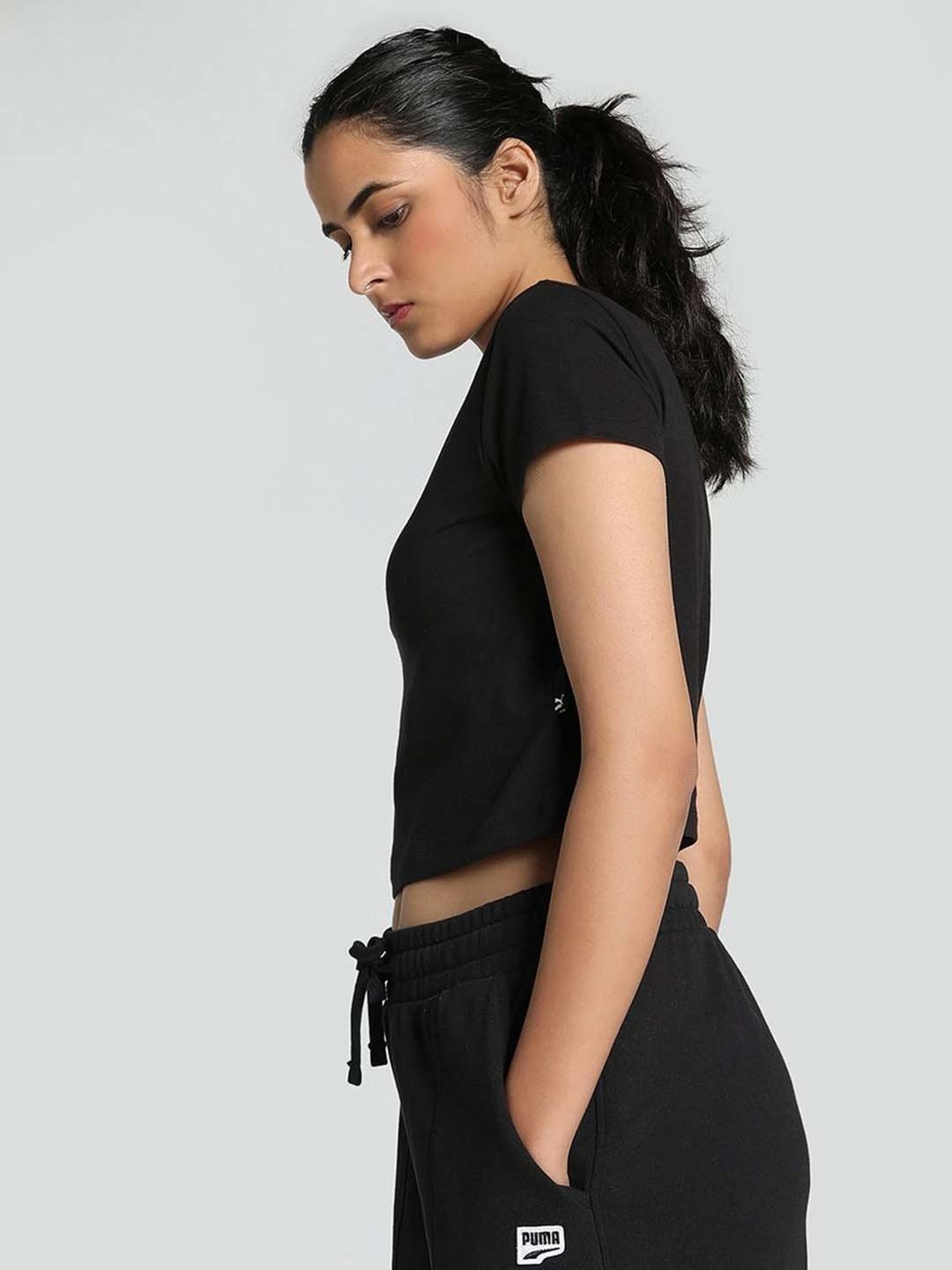 Puma Black Cotton Printed Crop Top