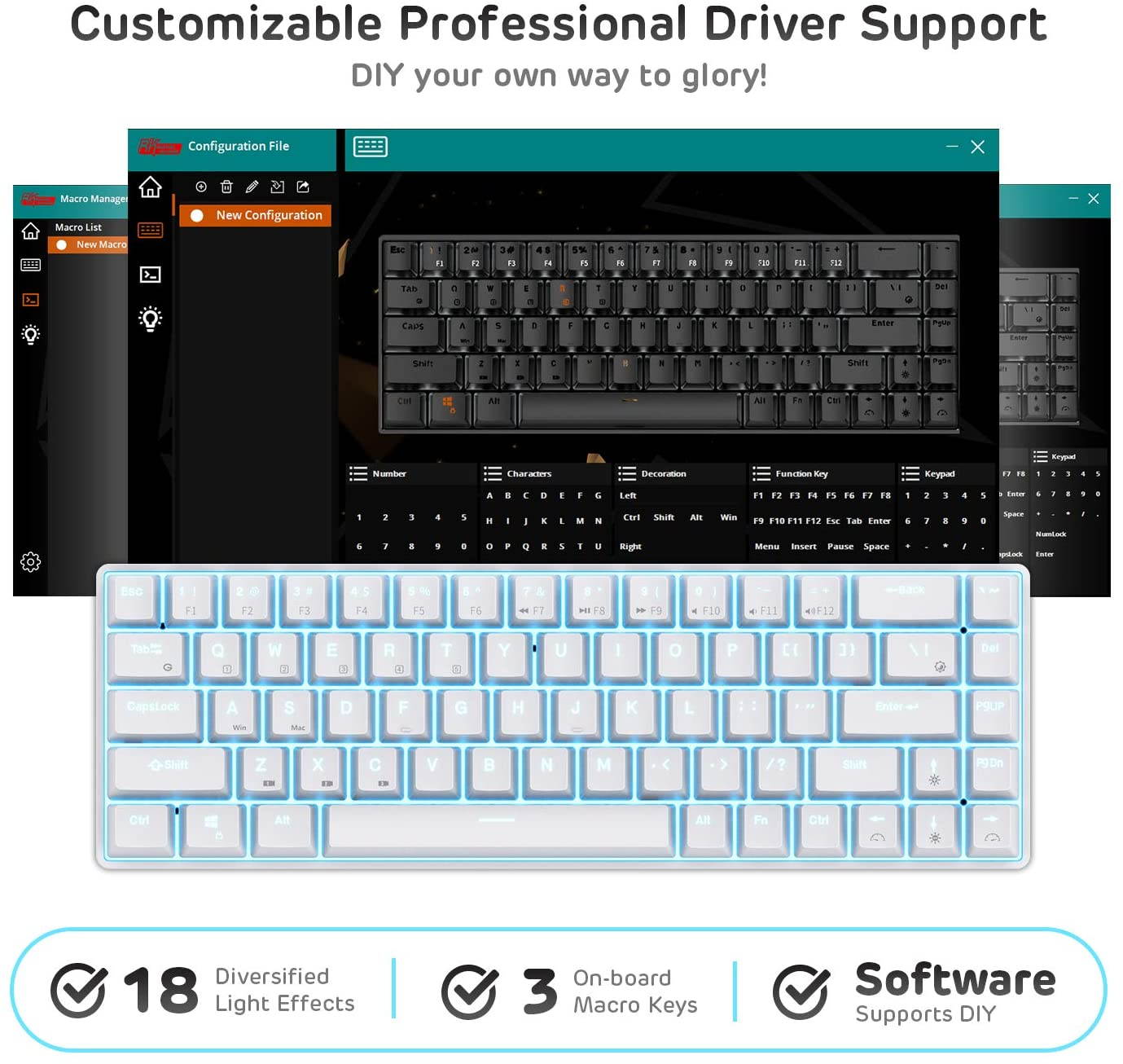 RK61 Wireless 60% Mechanical Gaming Keyboard, Ultra-Compact Bluetooth Mechanical Keyboard with 10 Hours Battery Life and Mechanical feel, Compatible  Suitable for PC, notebook computer game office