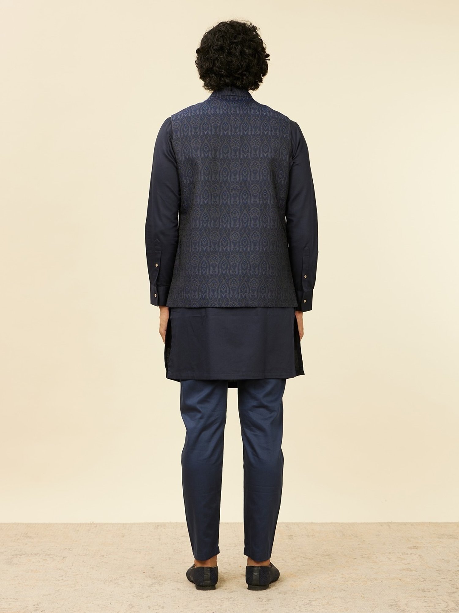 Manyavar Dark Blue Embroidered Nehru Jacket