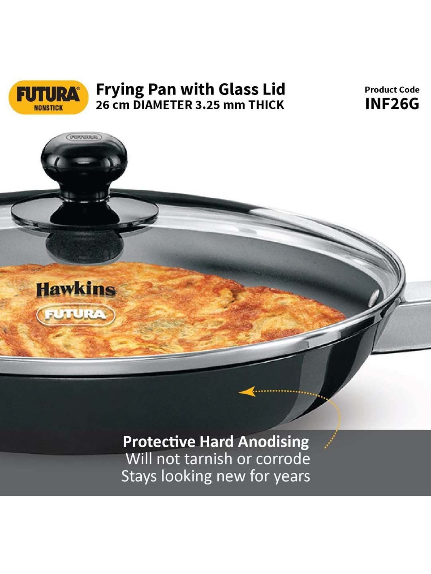 Hawkins Black Aluminium 26 cm Induction Fry Pan With Glass Lid (0.9 L)
