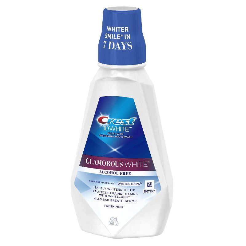 Crest 3D White Glamorous White Alcohol Free Multi-Care Whitening Mouthwash, Fresh Mint, 16 fl oz (473 mL) 