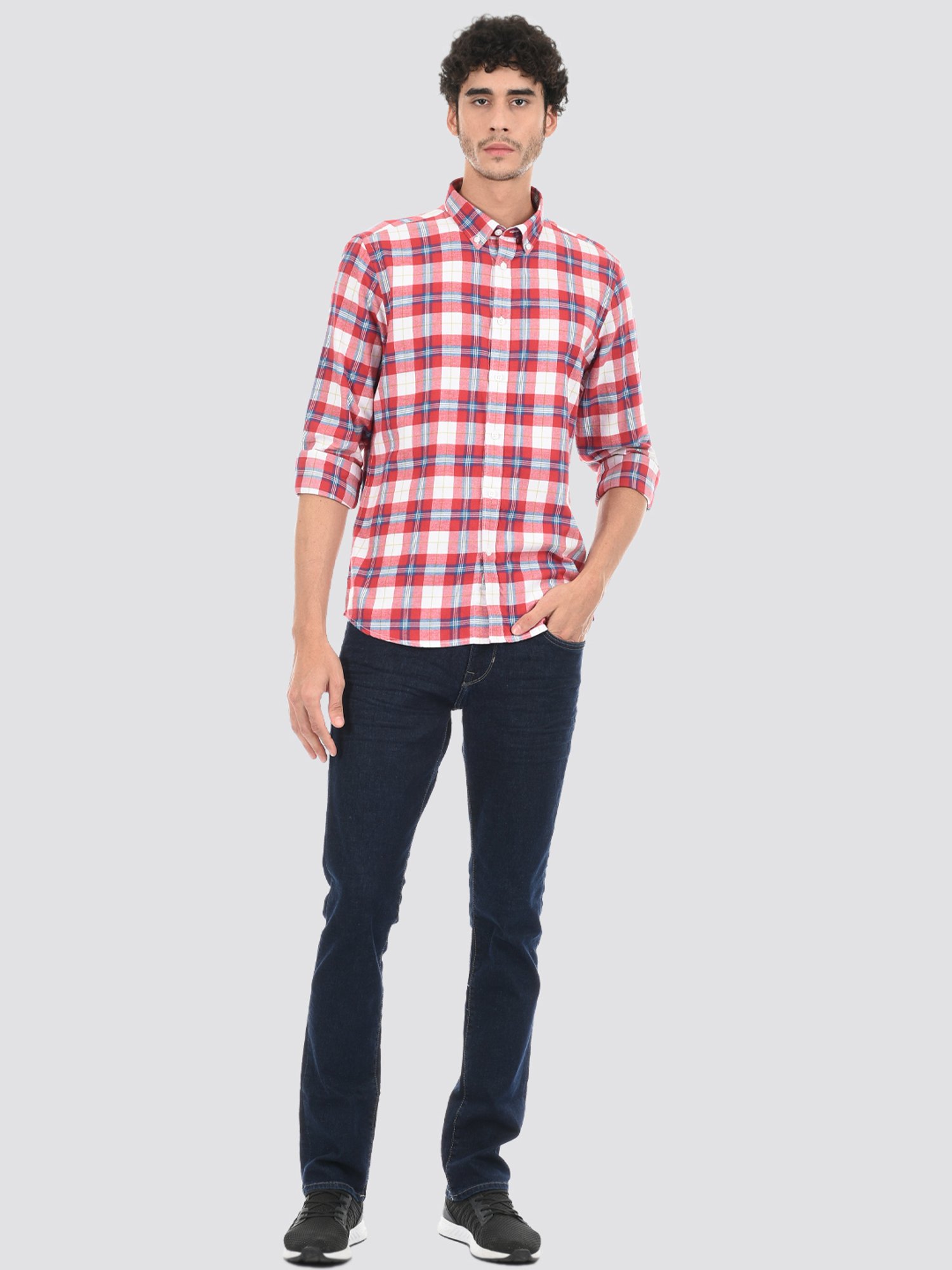 London Fog Red Regular Fit Checks Shirt