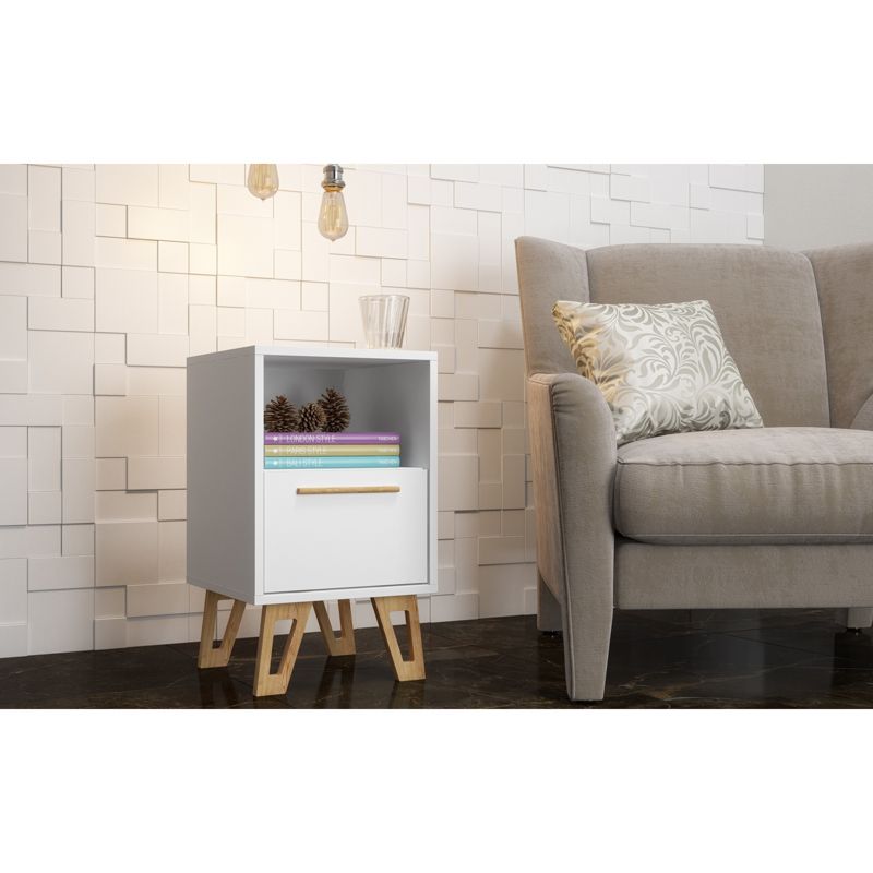 Doris 1 Drawer Mid Century Nightstand White - Manhattan Comfort