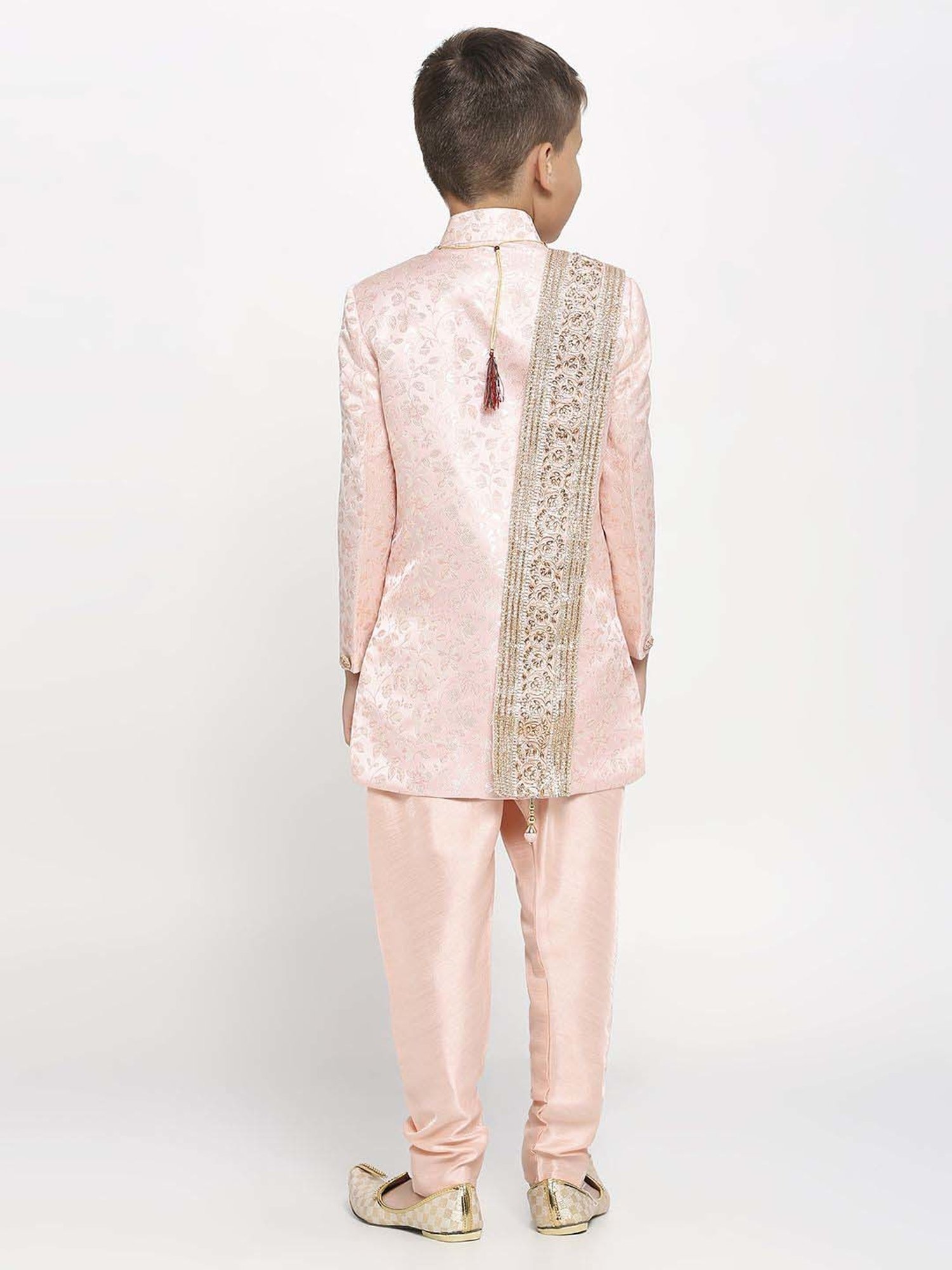 Kids Island Boys Pink Jaquard Full Sleeves Indowestern Set