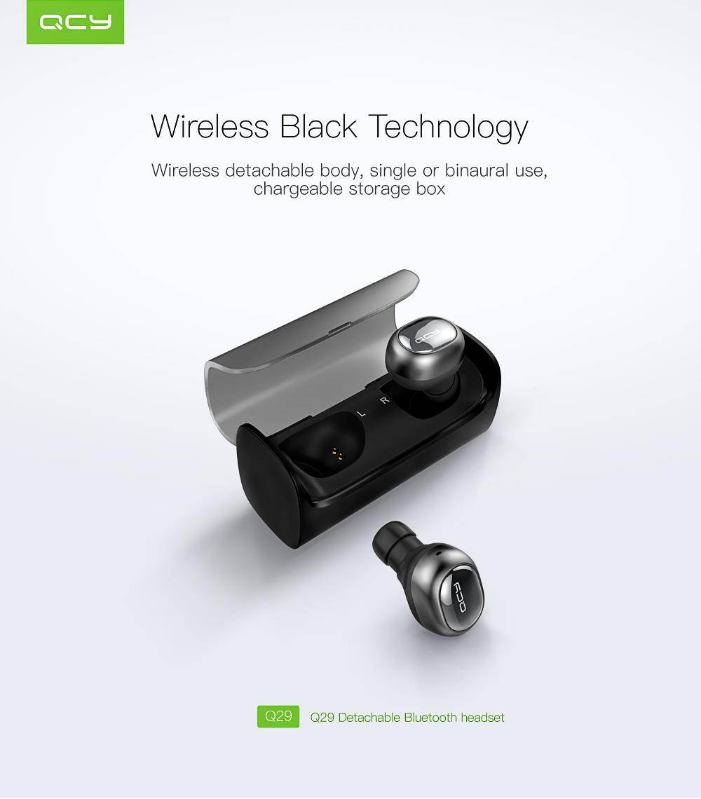 QCY Q29 Wireless Bluetooth earphones Stereo earphones Auto Connected earbuds With Mic And Portable Storage Box