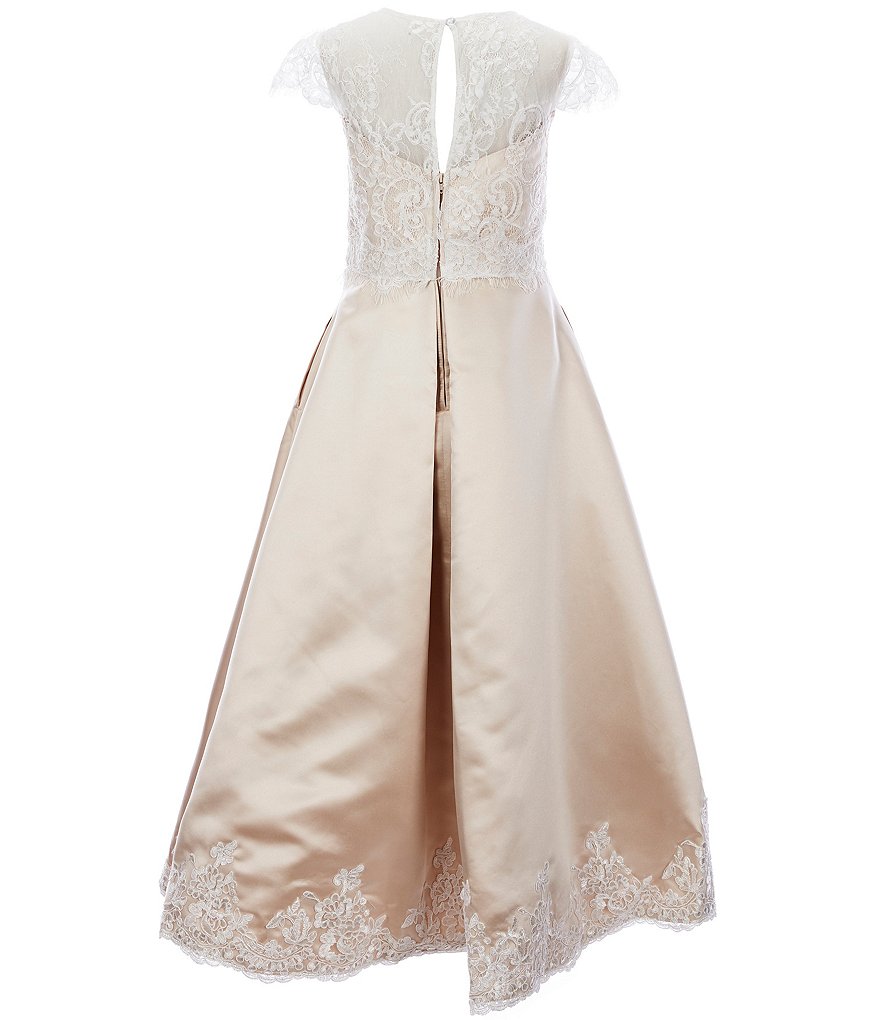 Us Angels Big Girls 6-14 Cap-Sleeve Lace Beaded Mesh Communion Dress