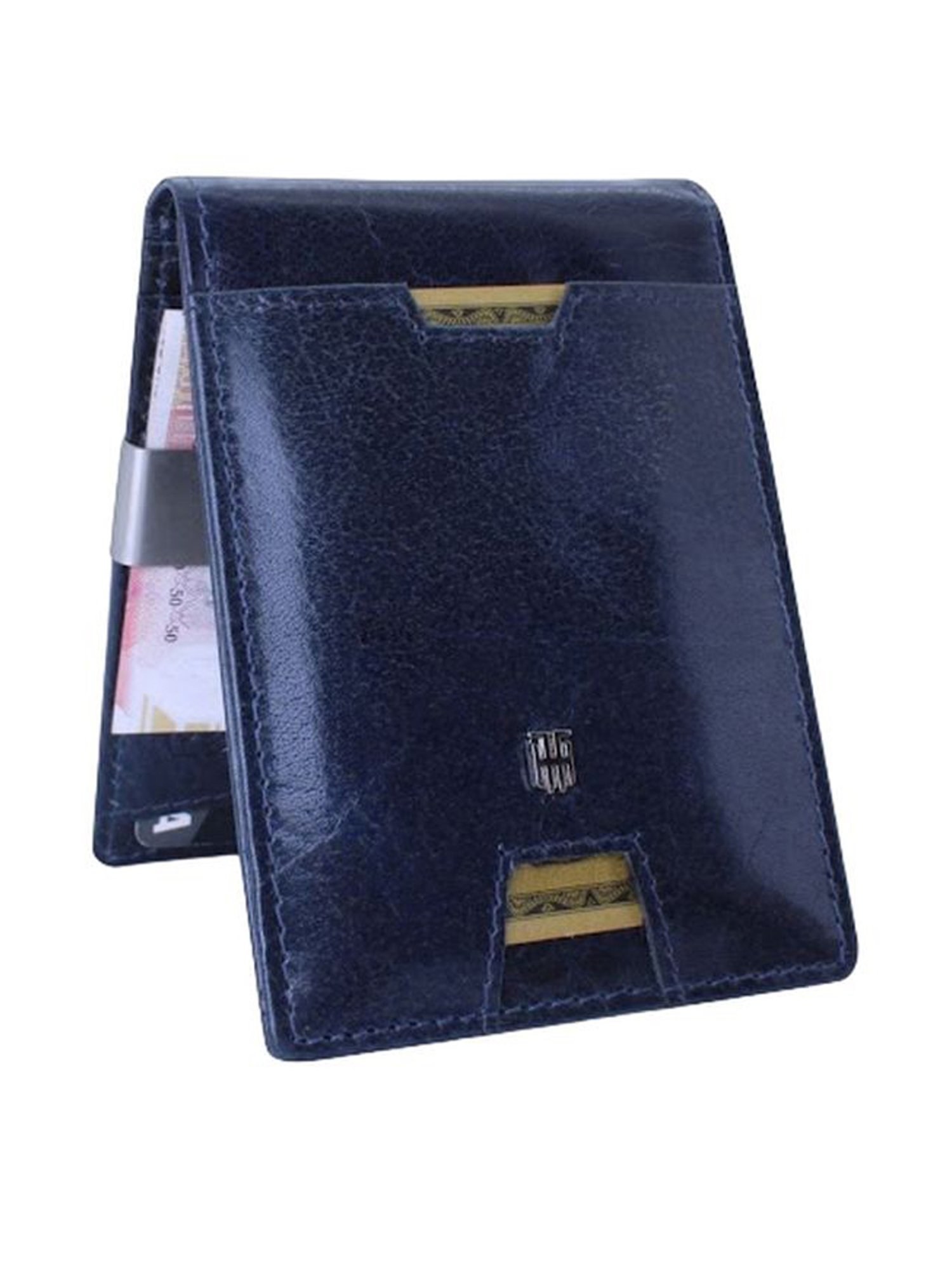 THE HOLISTIK Instant Access Navy Blue Casual Leather Money Clip Wallet for Men