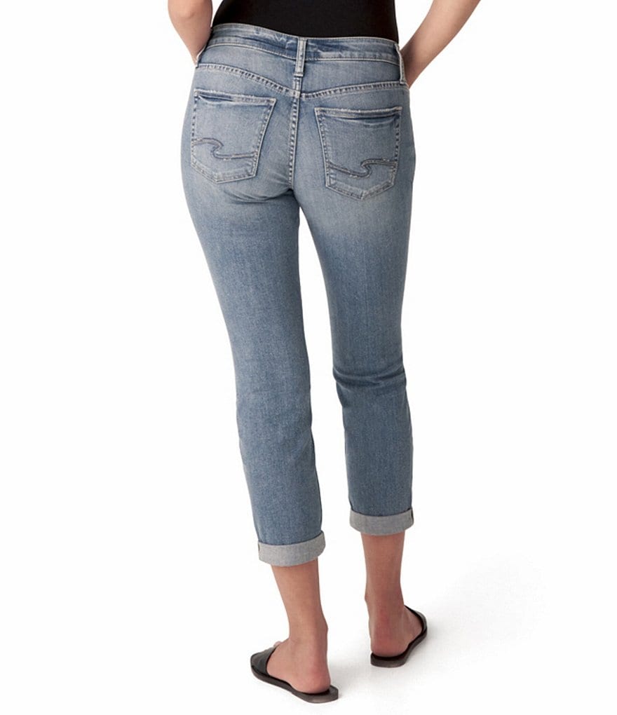 Silver Jeans Co. 27#double; Inseam Destructed Mid Rise Rolled Cuff Boyfriend Jeans
