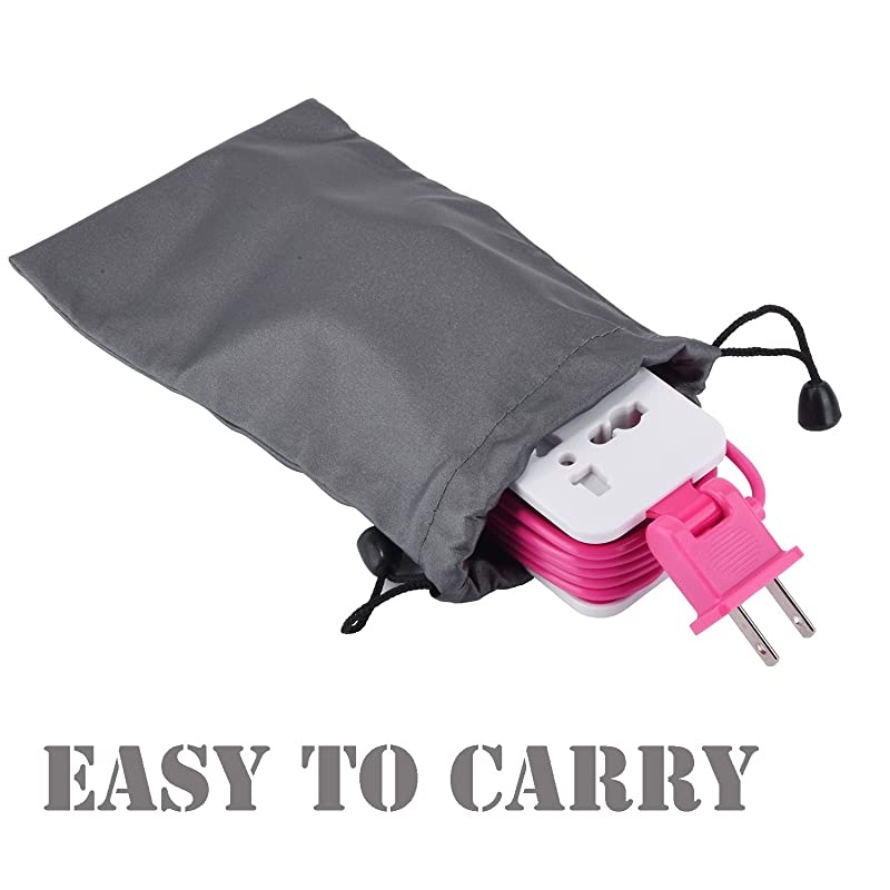 Power Strip, Portable Travel Charger Outlets 2.1AMP+1AMP 21W 1.5M/5ft Power Supply Cord with Universal Plug Wide Range Input 100v-240v Power Sockets Charger Station 4 Port Charger (Pink)