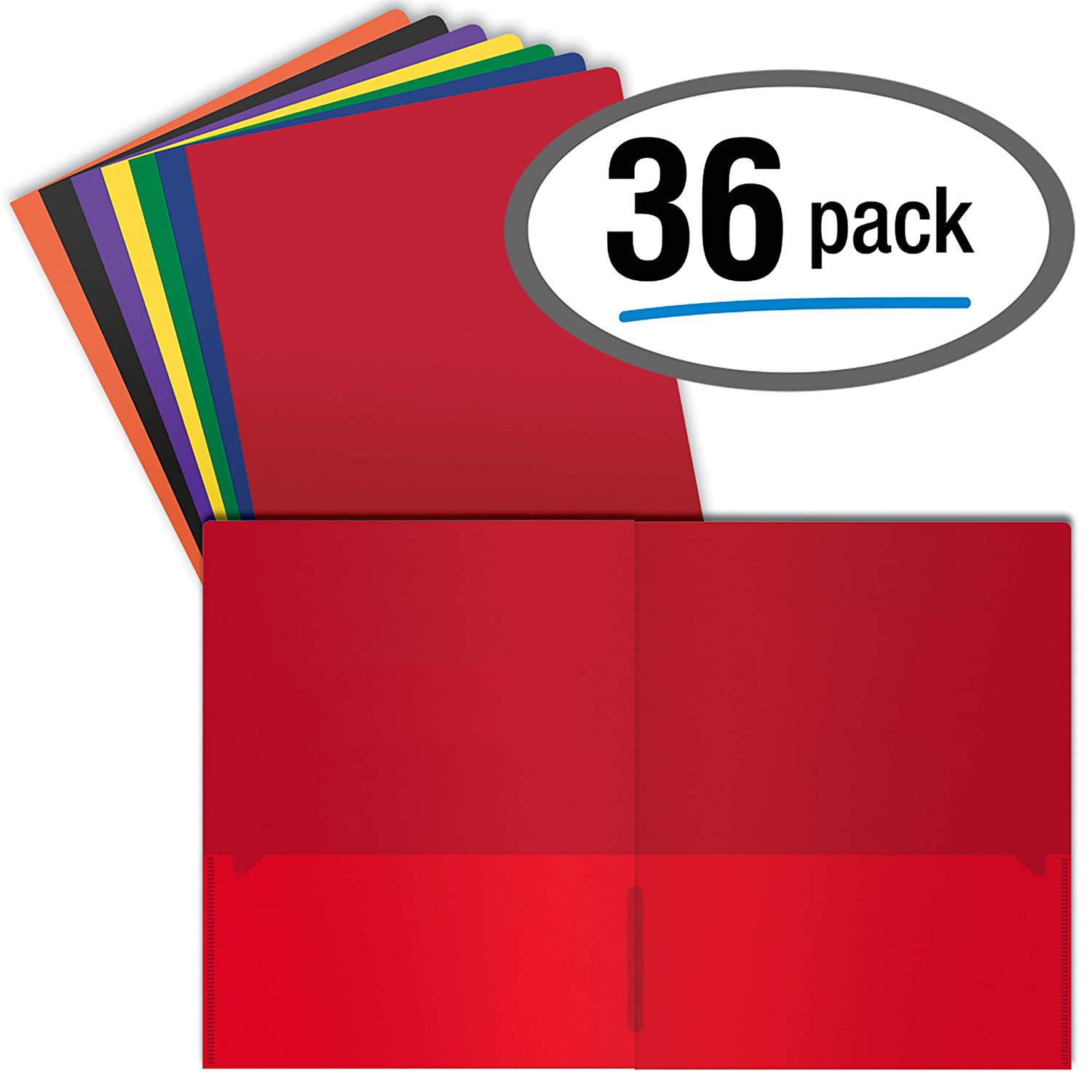 Better Office Products Poly 2 Pocket Folders Heavyweight, 36 Piece