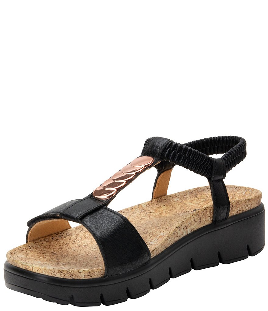 Alegria Harlie T-Strap Ankle Strap Platform Wedge Sandals