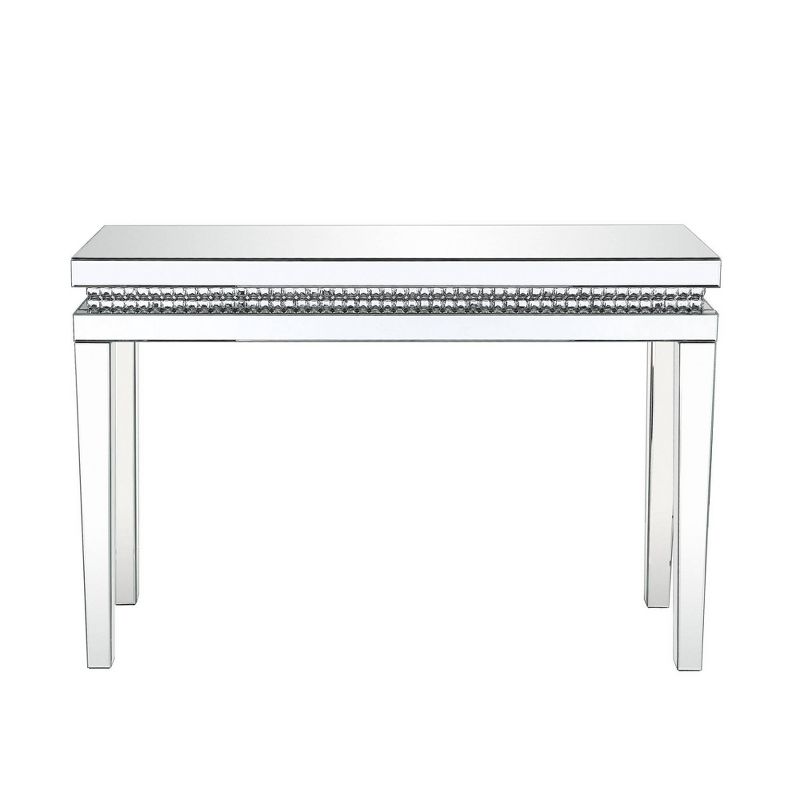 Mirror Inlay Sofa Table with Faux Crystal Accents Silver - Benzara