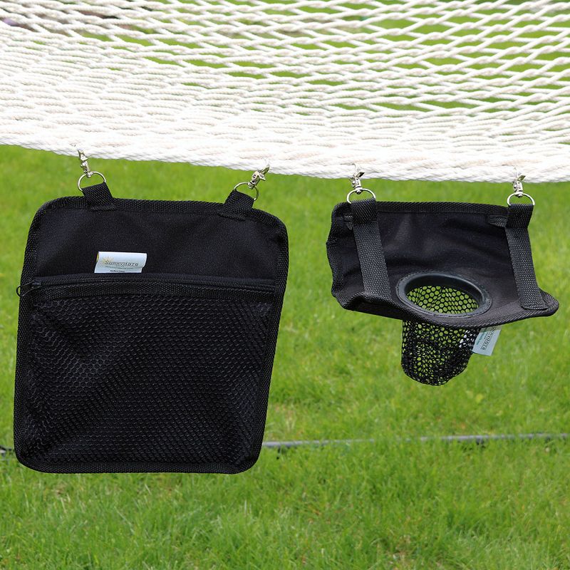 Sunnydaze Outdoor Rope Hammock Hanging Drink Holder and Tablet Device Holder