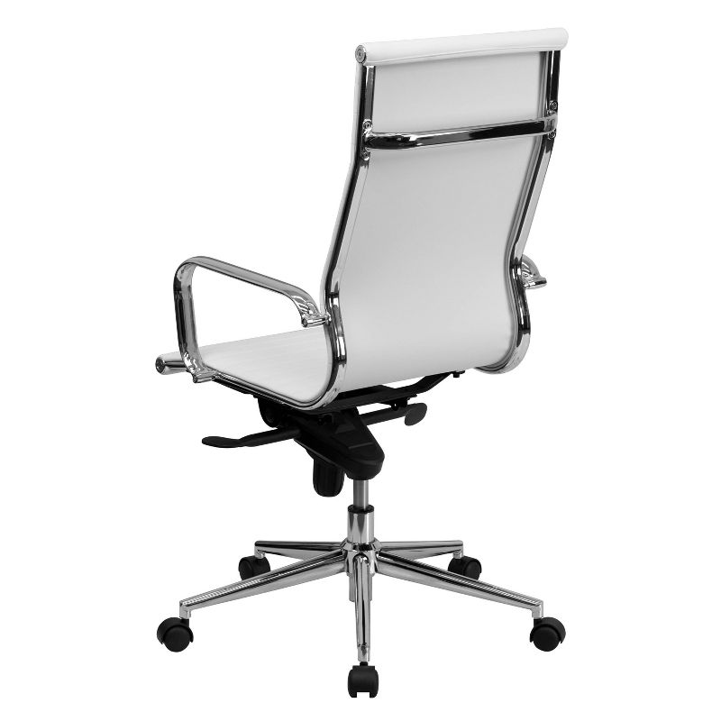 High Back Ribbed Leather Executive Swivel Office Chair with Knee Tilt Control White/Chrome - Riverstone Furniture