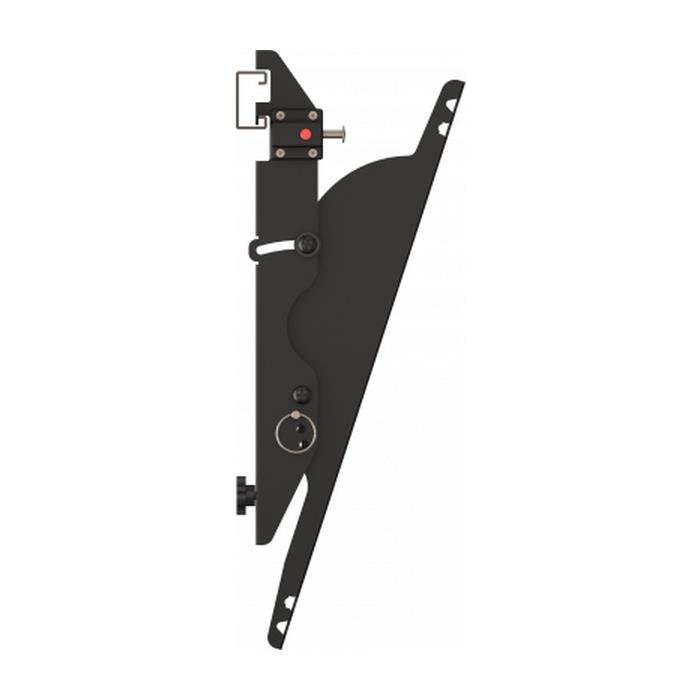 Wall mounted unistrut menu board brackets with plumb and tilt adjustment.