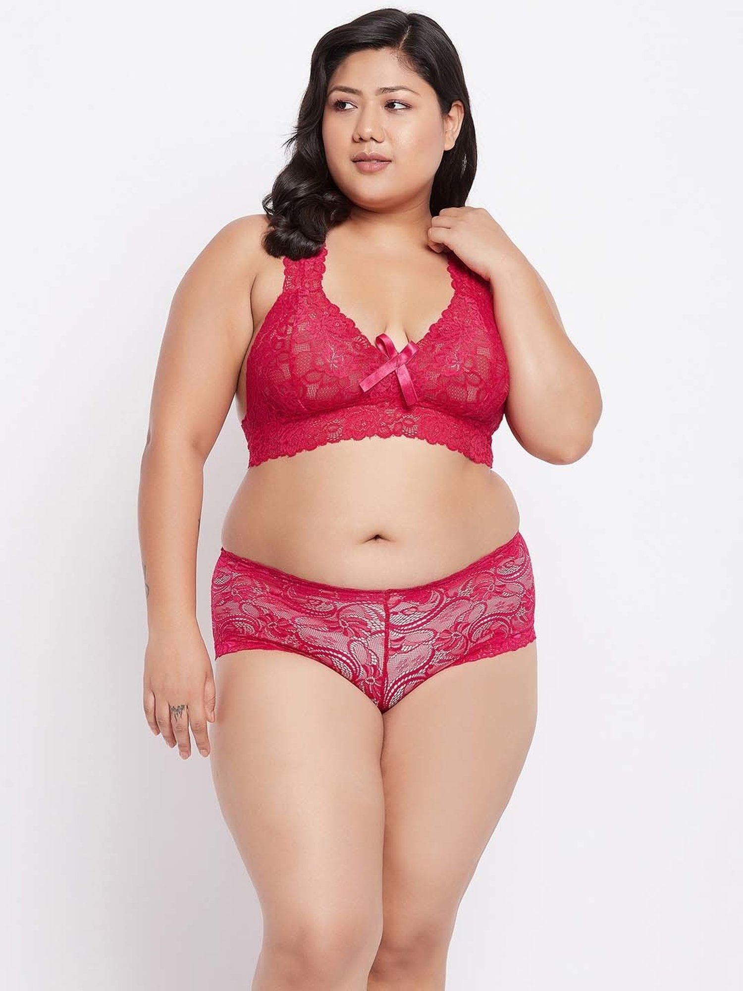 Secrets By ZeroKaata Pink Lace Work Bra Panty Set