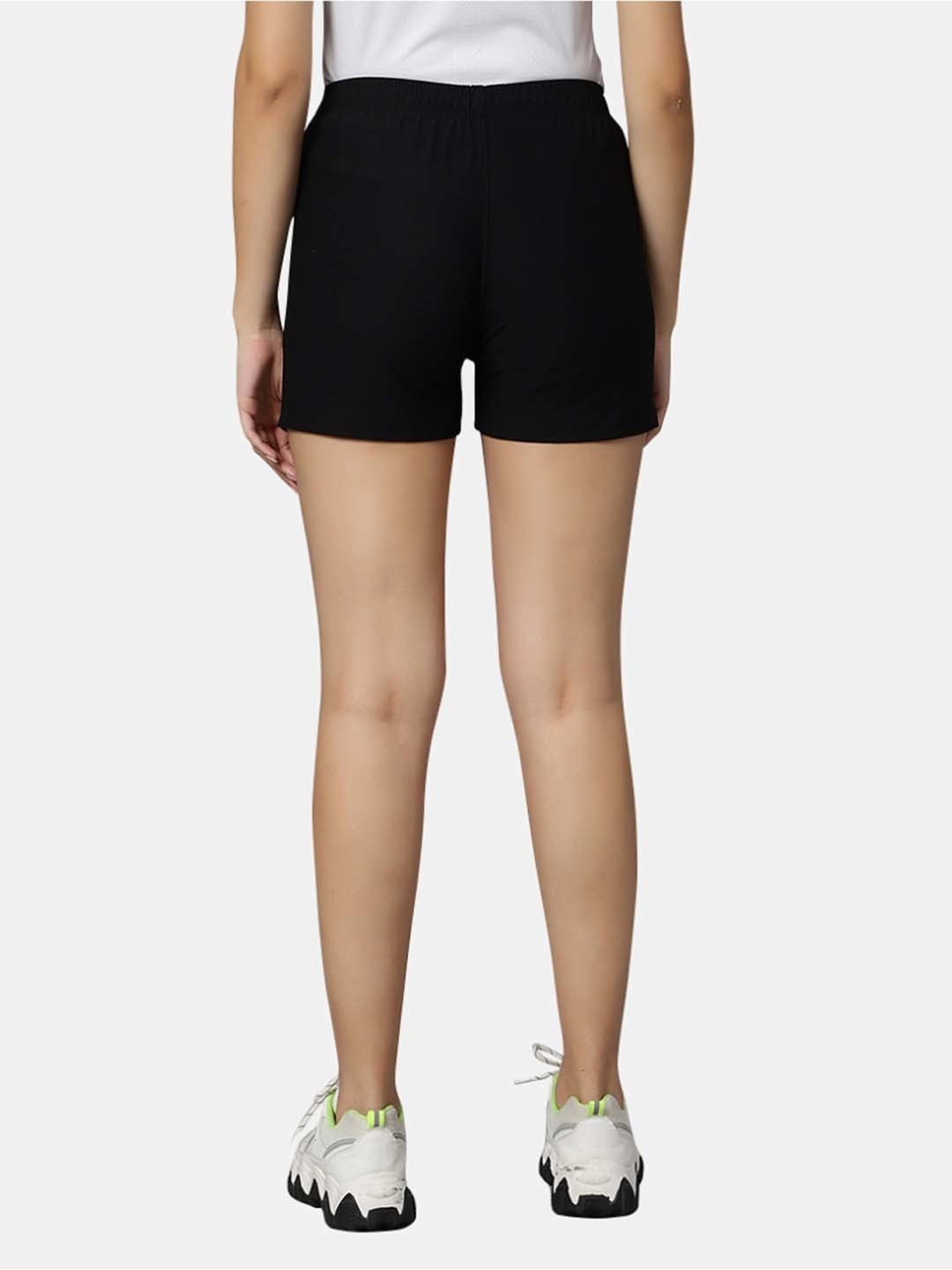 Omtex Black Mid Rise Sports Shorts