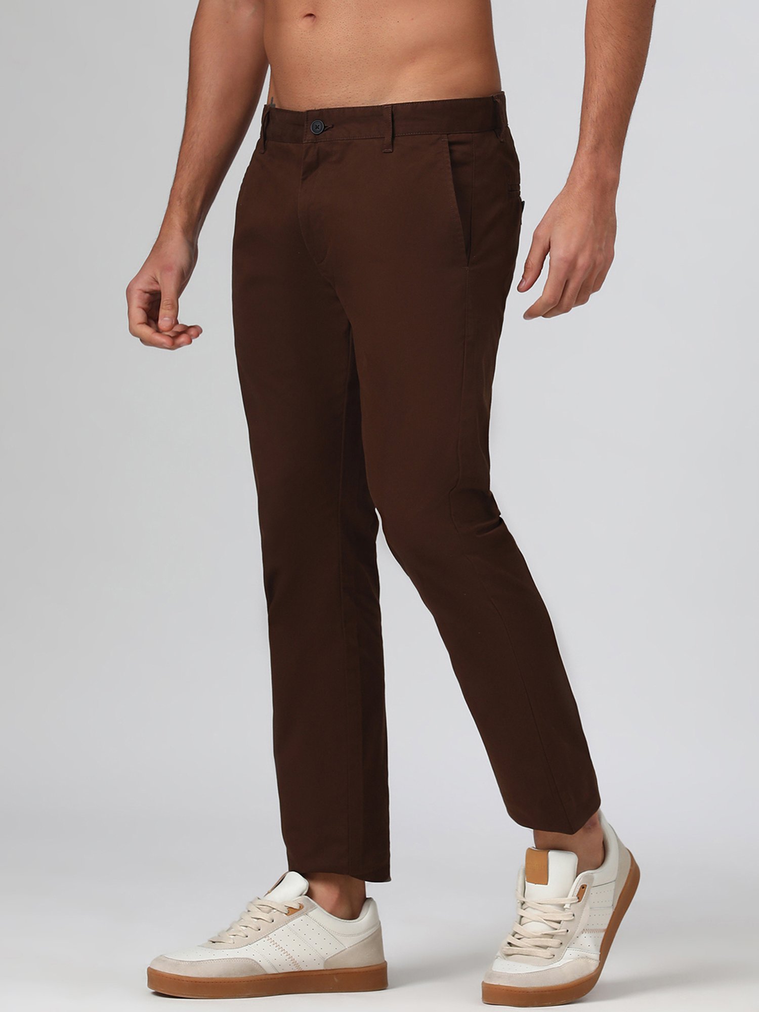 SUBTRACT Chocolate Brown Slim Fit Chinos