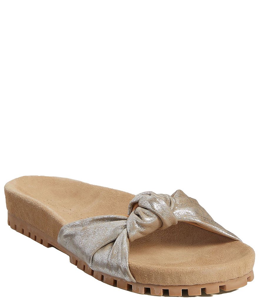 Jack Rogers Phoebe Knotted Metallic Leather Lug Sole Comfort Slides