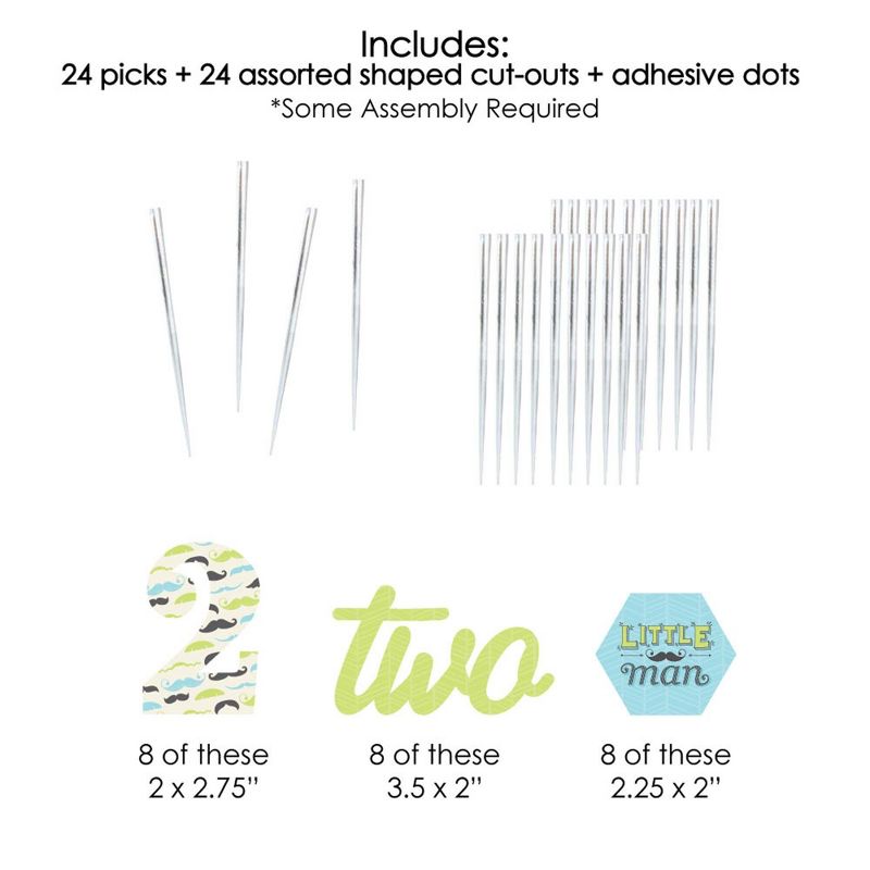 Big Dot of Happiness 2nd Birthday Dashing Little Man Mustache Party - Dessert Cupcake Toppers - Second Birthday Party Clear Treat Picks - Set of 24