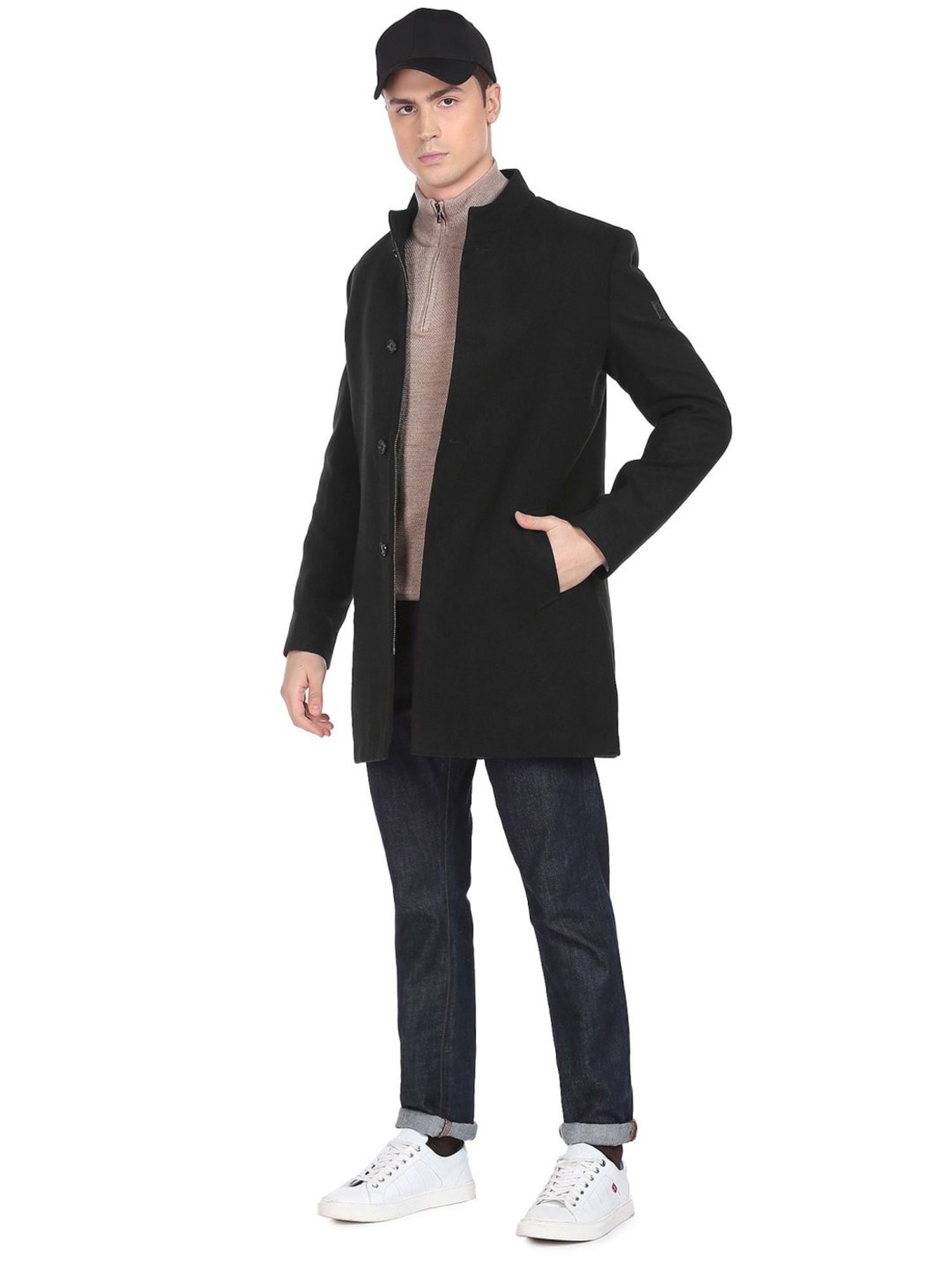 Arrow Sport Black Regular Fit Overcoats
