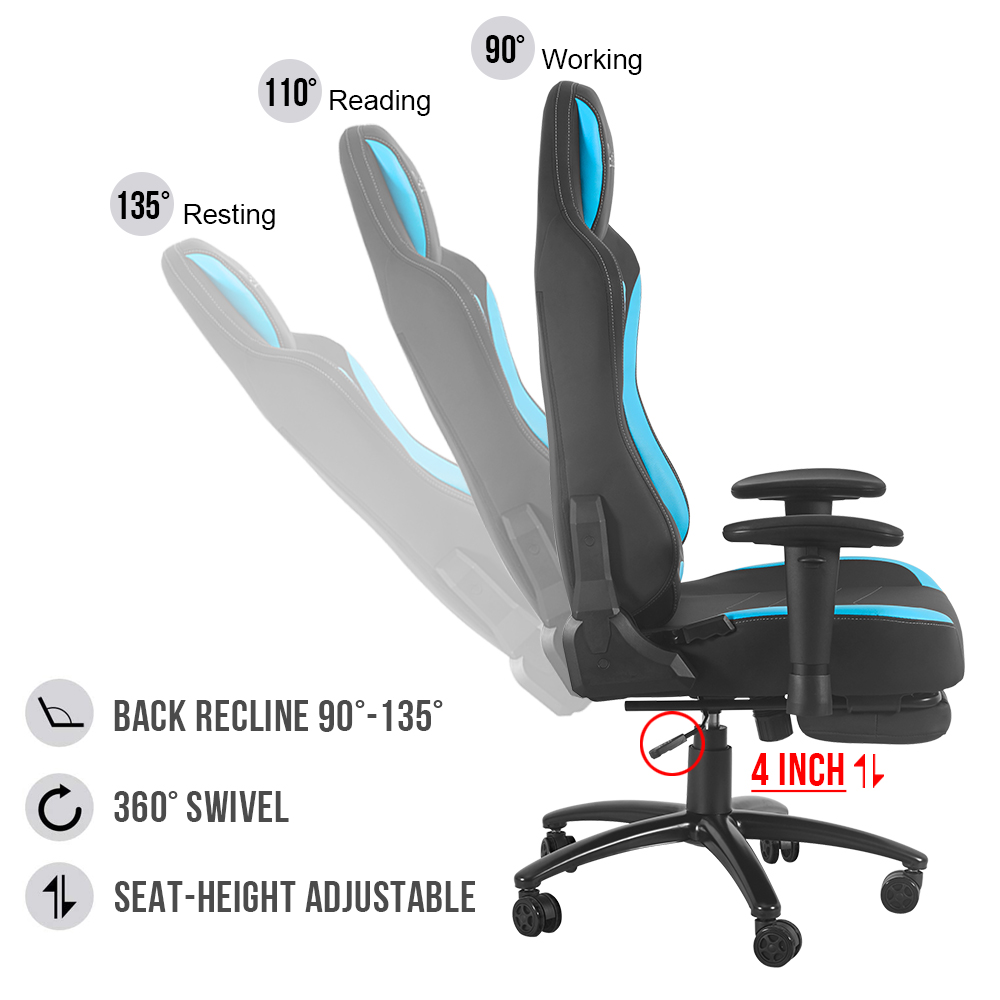 Ergonomic Racing Style Gaming Chair LUCKWIND Racing Chair
Massage Gaming Chair Office Chair Height Adjustment Recliner Swivel Rocker With Retraceable Footrest And  Massage Lumbar Pad E-Sports Chair
