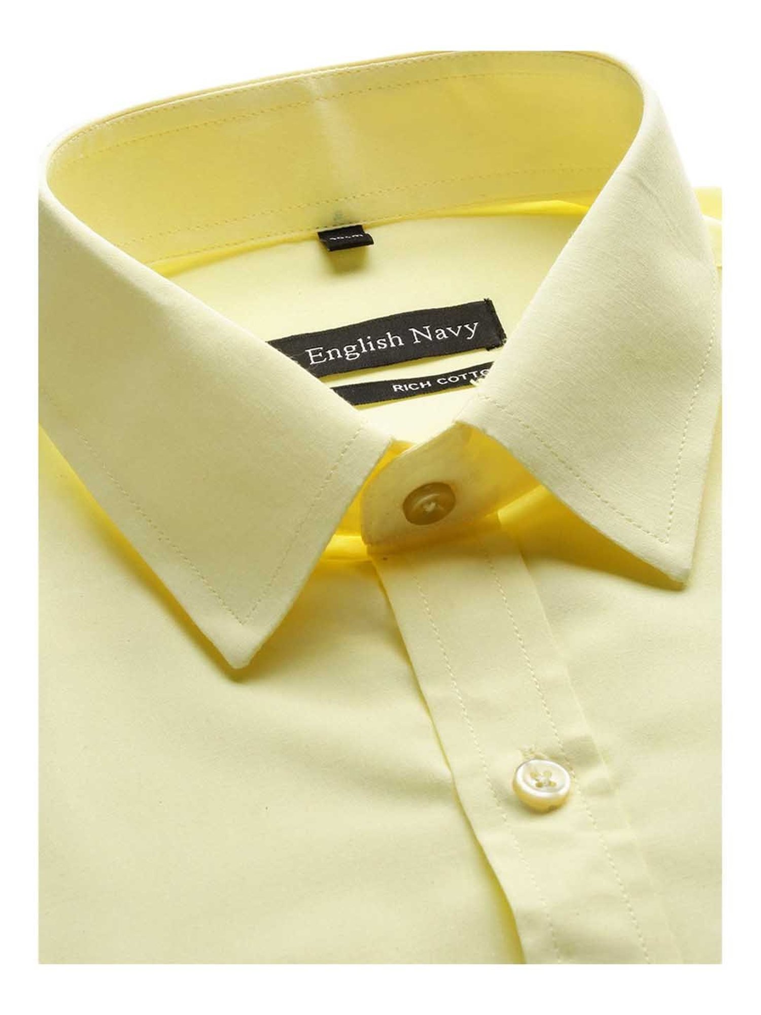 English Navy Yellow Slim Fit Solid Shirt