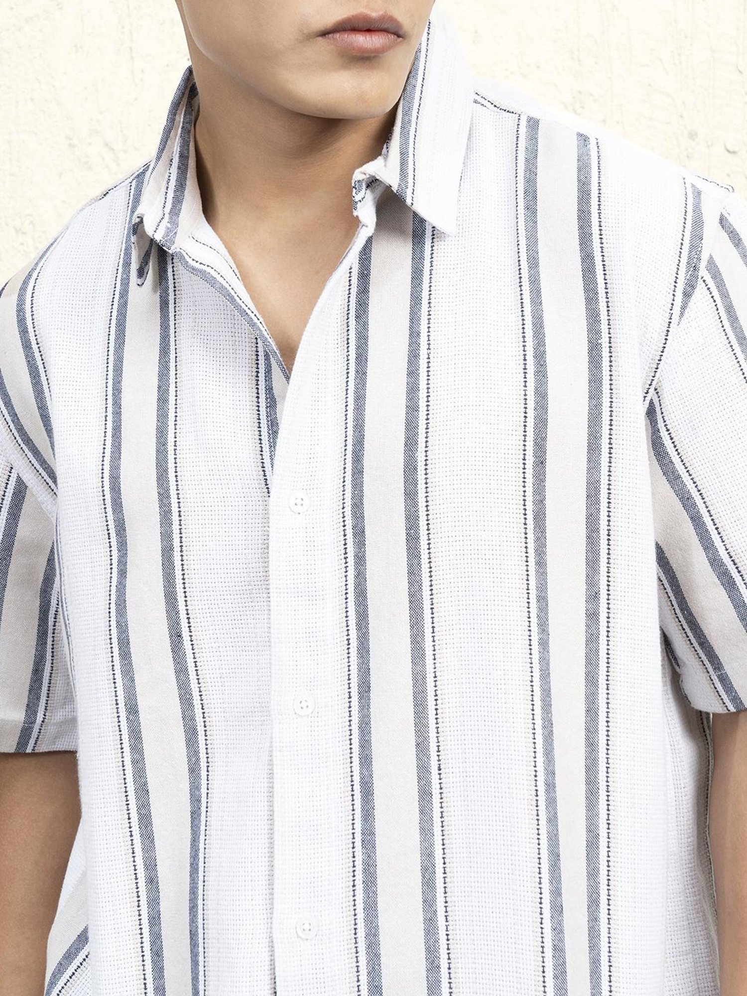 Hubberholme Men Cotton Short Sleeves Oversized Striped Shirt 12