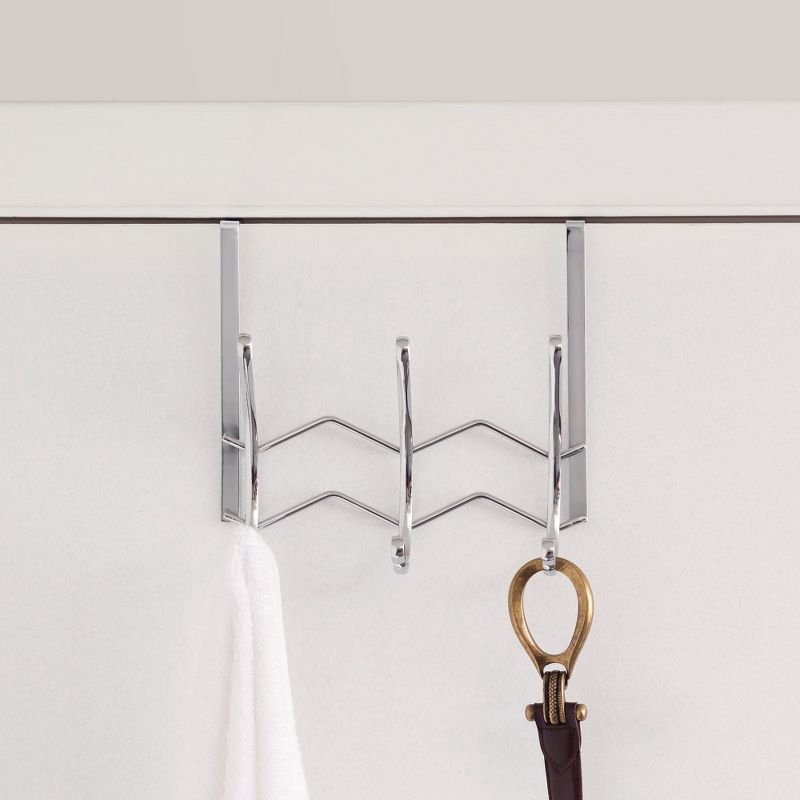 Home Basics Chevron 3 Dual Hook Over the Door Organizing Rack, Chrome