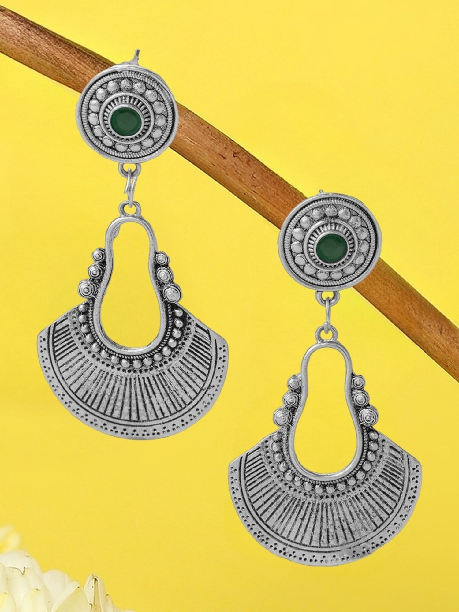 Oomph Jewellery Oxidized Silver Ethnic Silver Look Alike Tribal Design Dangler Earrings