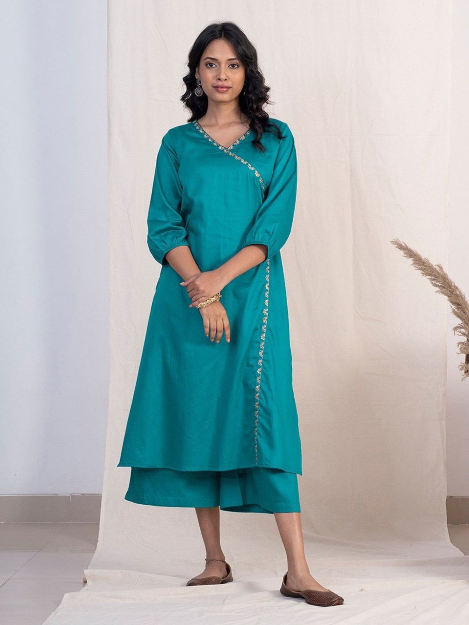 Akiso Jashn Blue Angrakha Embroidery Kurta Set With Plazzo