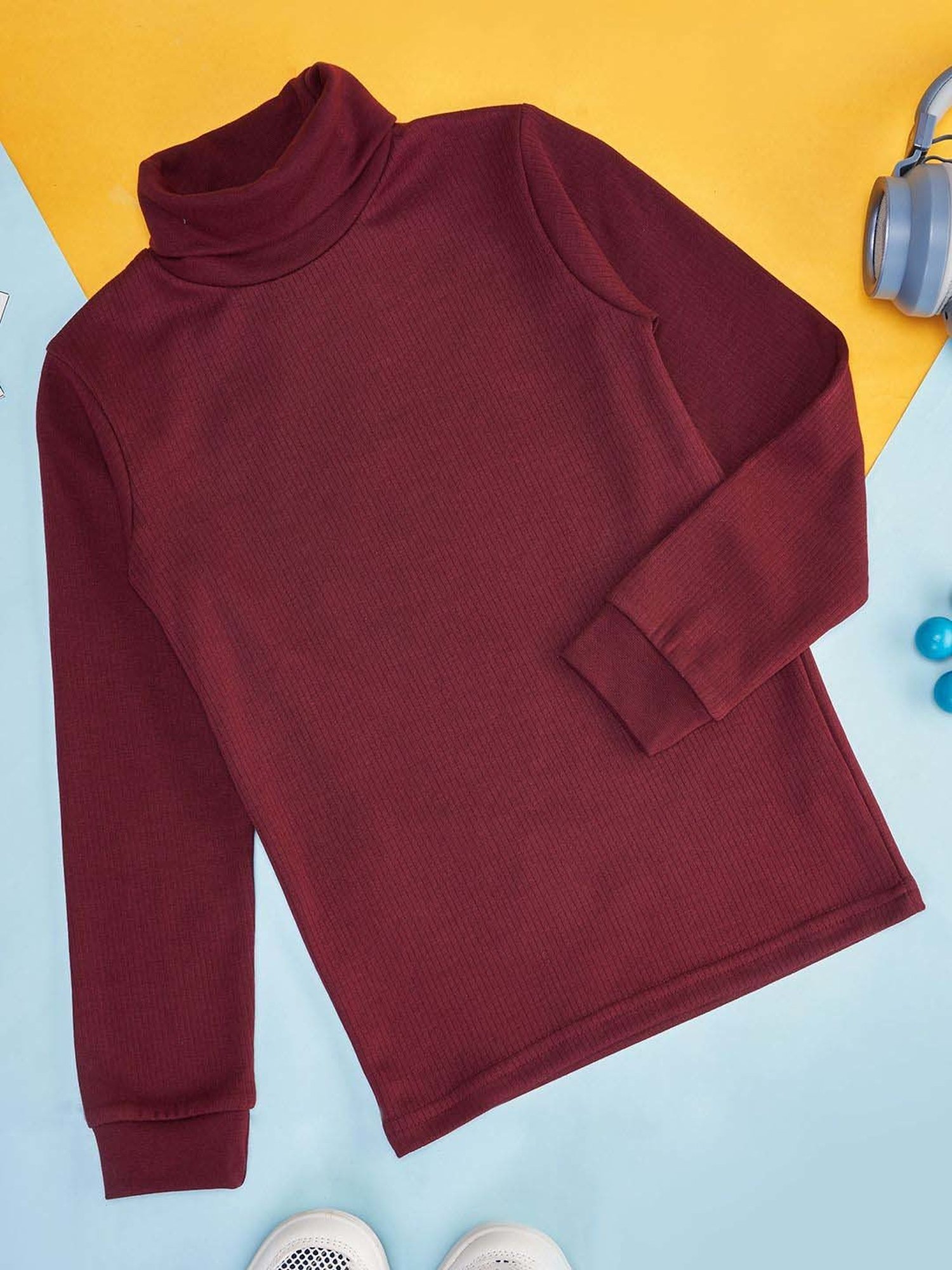 Pantaloons Junior Kids Maroon Regular Fit Full Sleeves Thermal Top