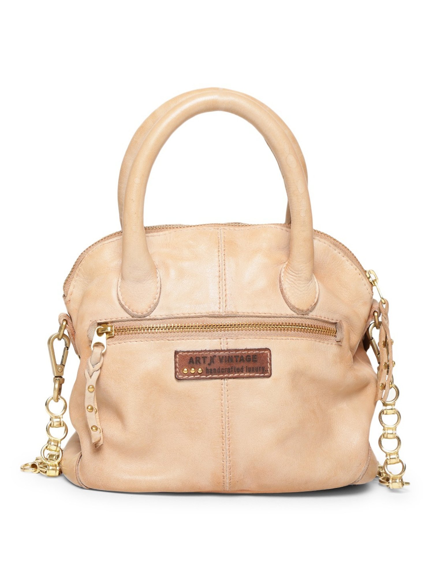 Art N Vintage Silvia Cream Leather Embellished Small Handbag