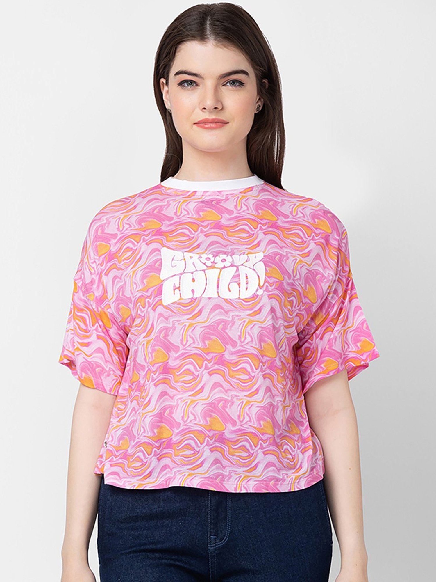 Spykar Pink Cotton Printed Top