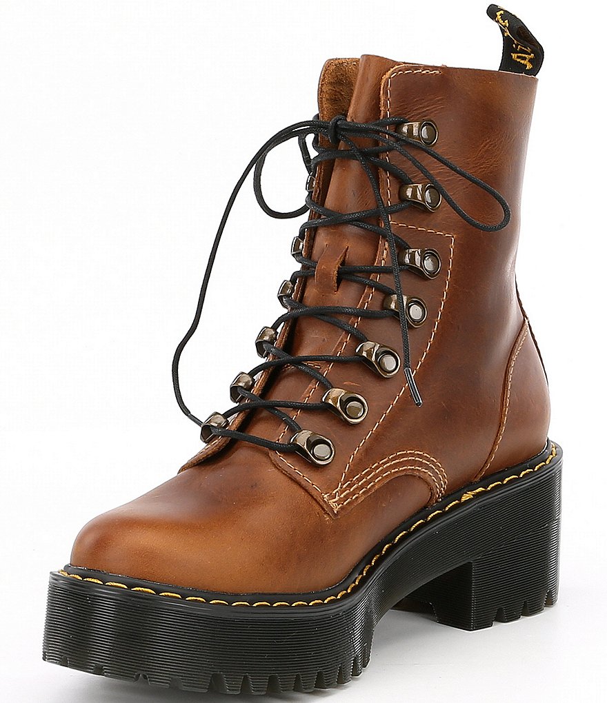 Dr. Martens Women's Orleans Leather Leona Platform Heel Lug Sole Combat Boots