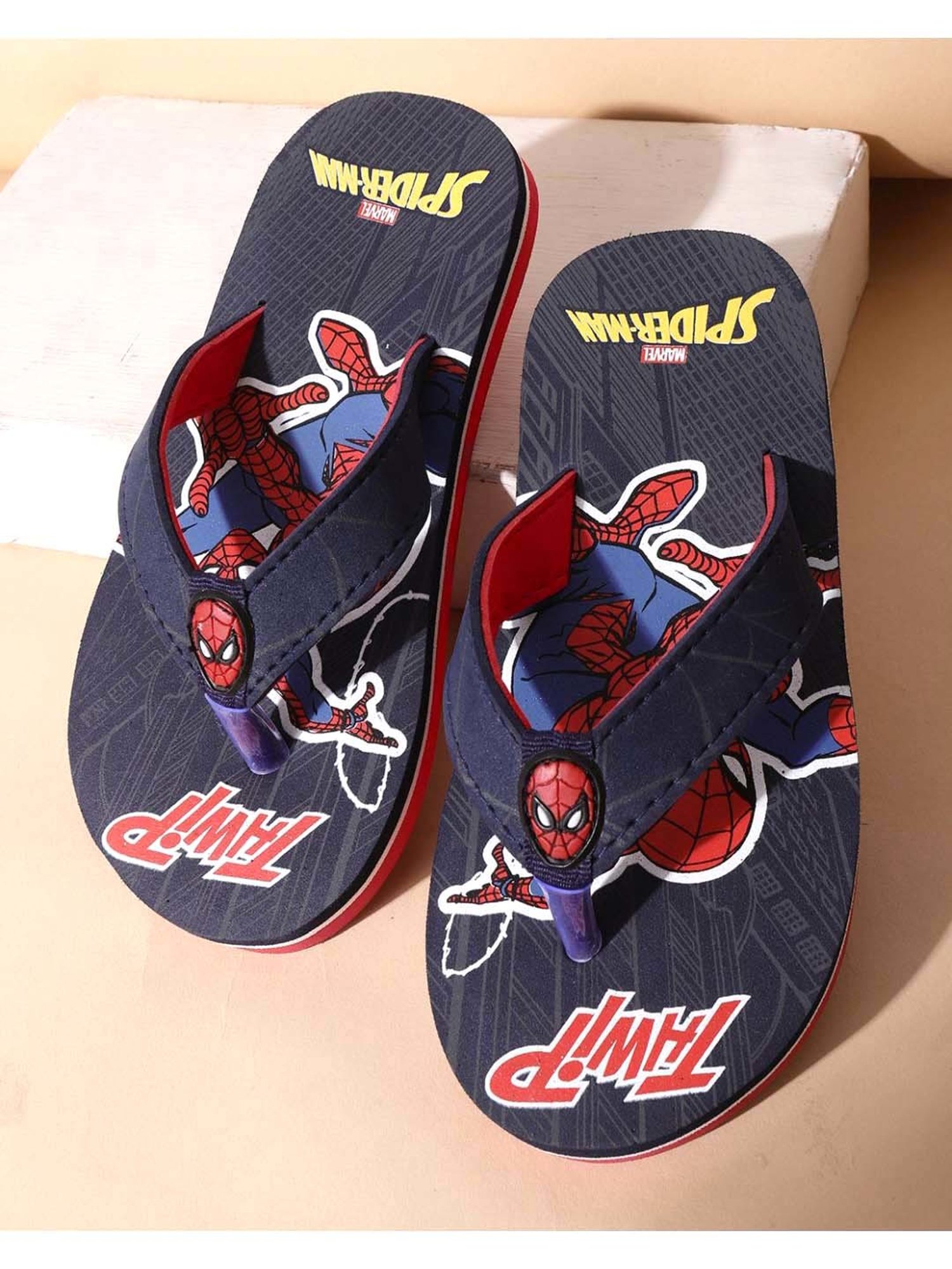 Kidsville Spiderman Printed Navy & Red Flip Flops