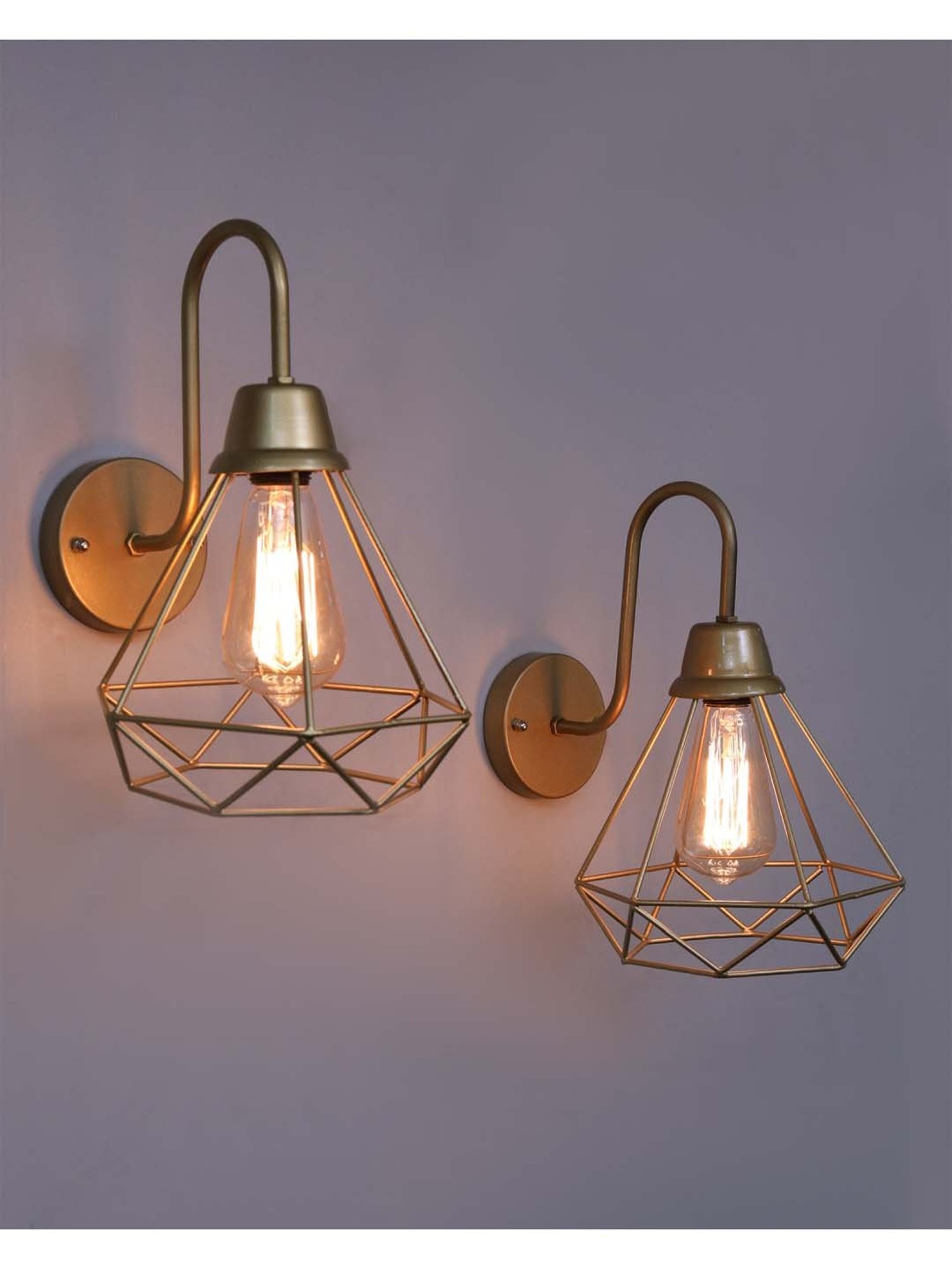 Homesake Golden & Transparent Metal Cage Vanity Wall Lamp - Set of 2 (Bulb not included)