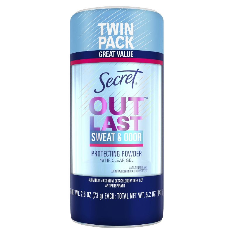 Secret Outlast Clear Gel Protecting Powder Antiperspirant & Deodorant for Women - 2.6oz/2pk