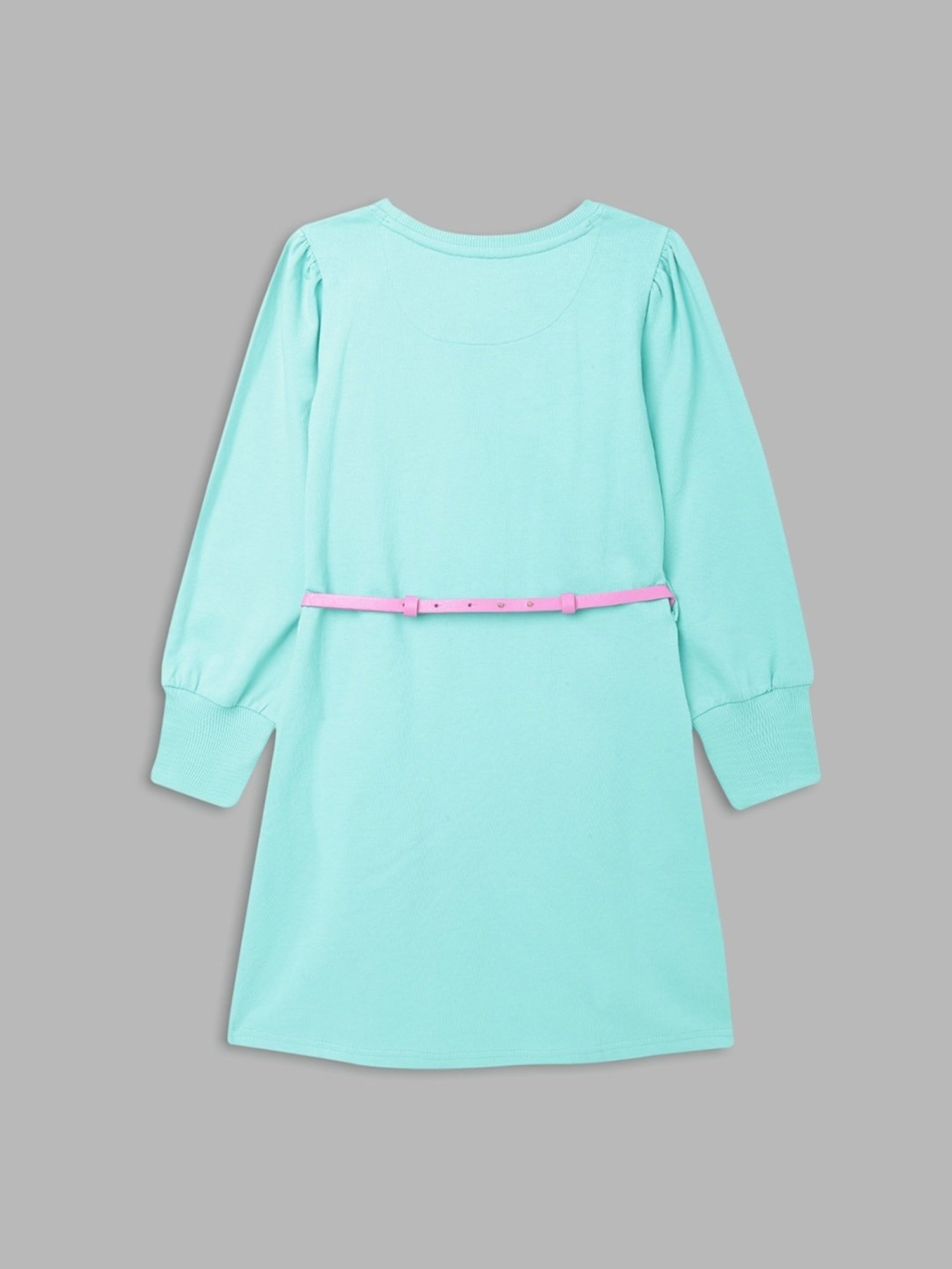 Elle Kids Aqua Blue & Pink Cotton Printed Full Sleeves Dress