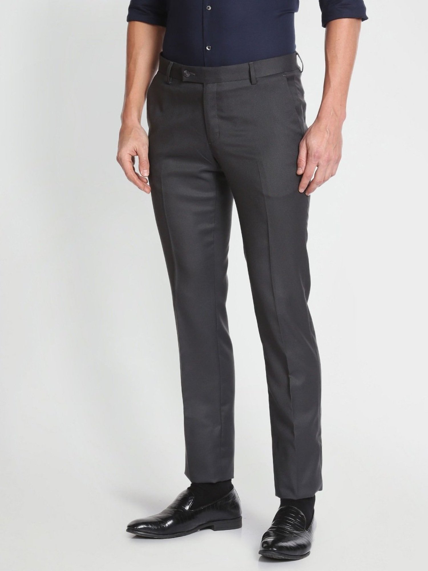 Arrow Grey Regular Fit Self Pattern Trousers