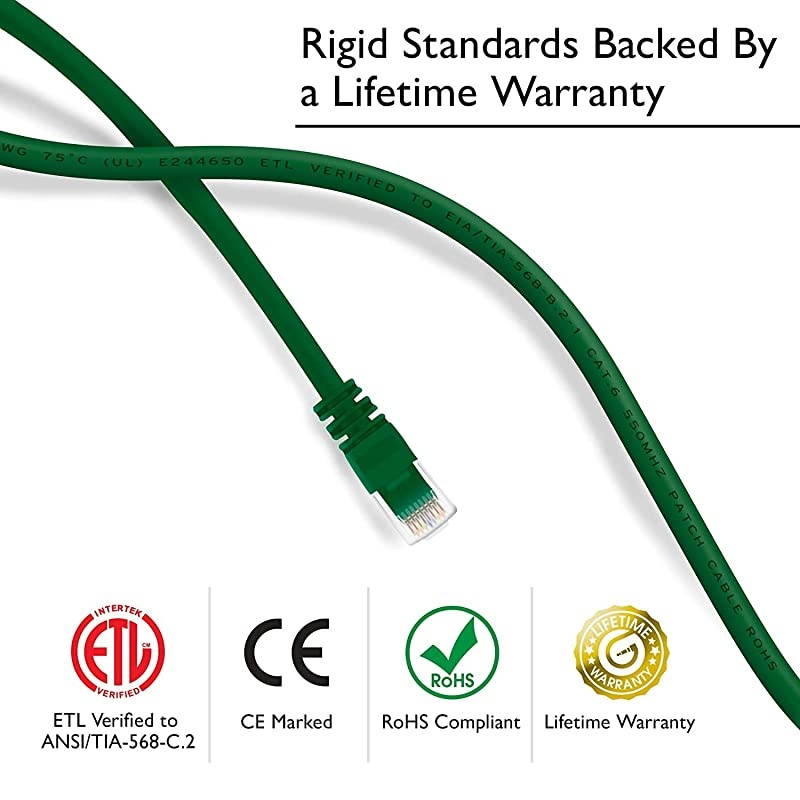 24Pack Cat 6 Ethernet Cable Cat6 Snagless Patch 3 Feet Snagless RJ45 Computer LAN Network Cord Green Compatible with 24 48 Port Switch POE Rackmount 24port Gigabit