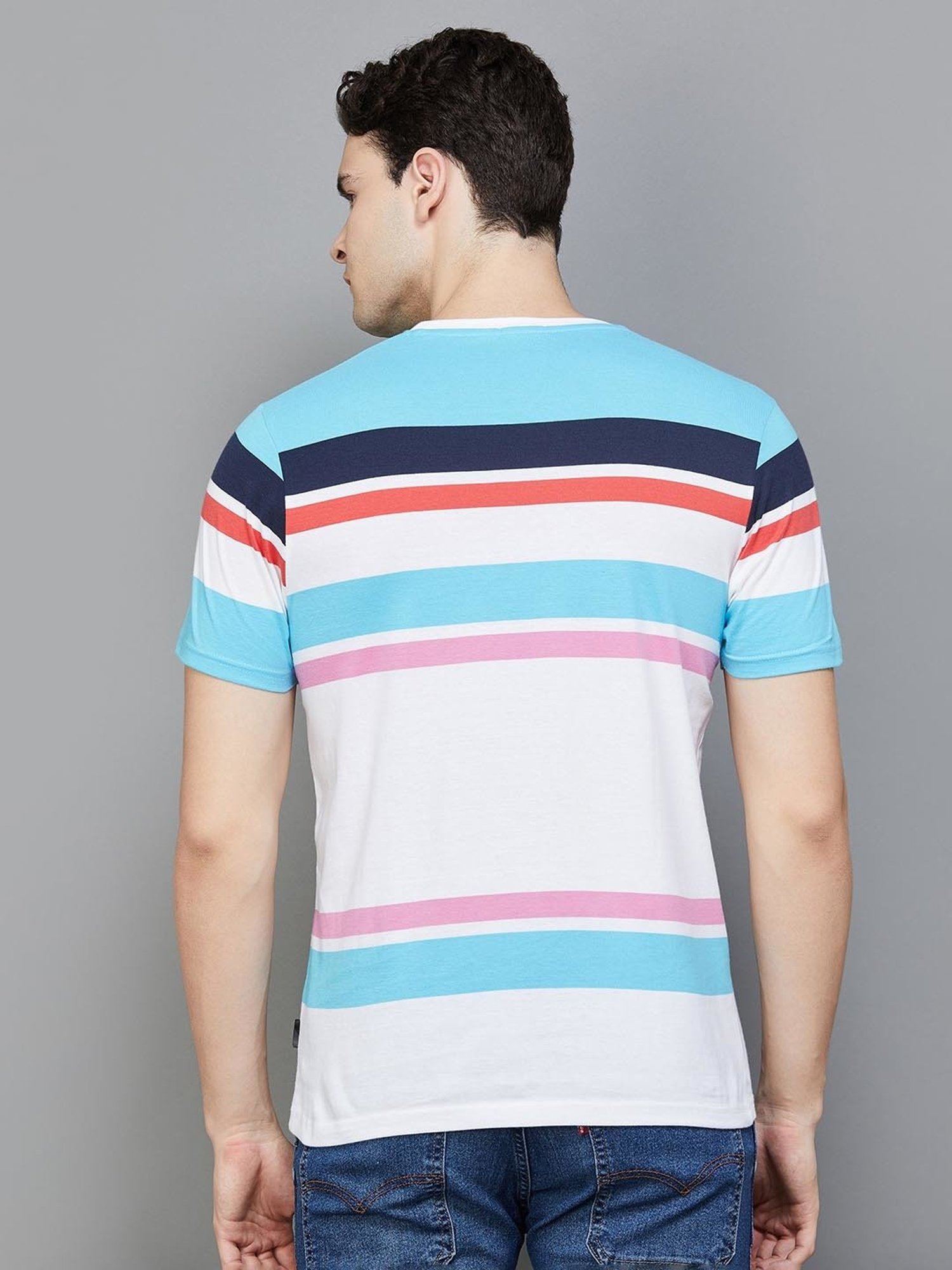 BOSSINI White Regular Fit Striped Crew T-Shirt