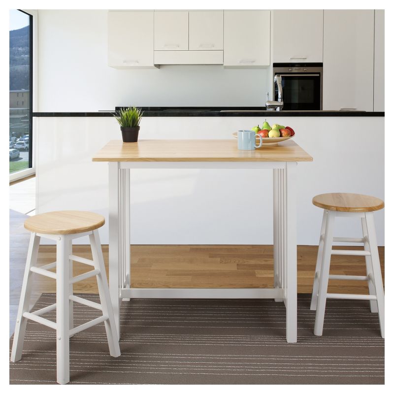 3pc Breakfast Counter Height Dining Set Made with Solid Wood White - Flora Home