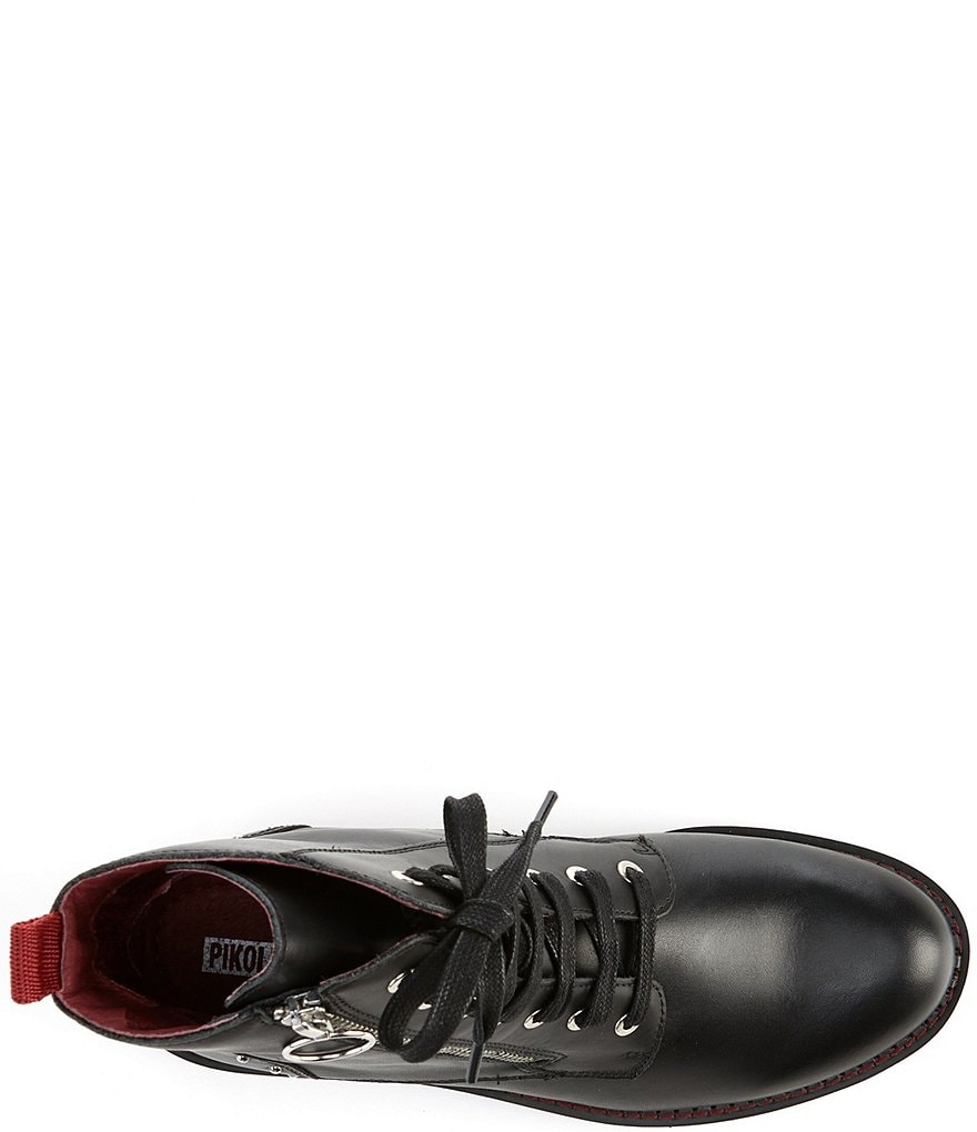 Pikolinos Vicar Wov Studded Block Heel Lug Sole Combat Boots